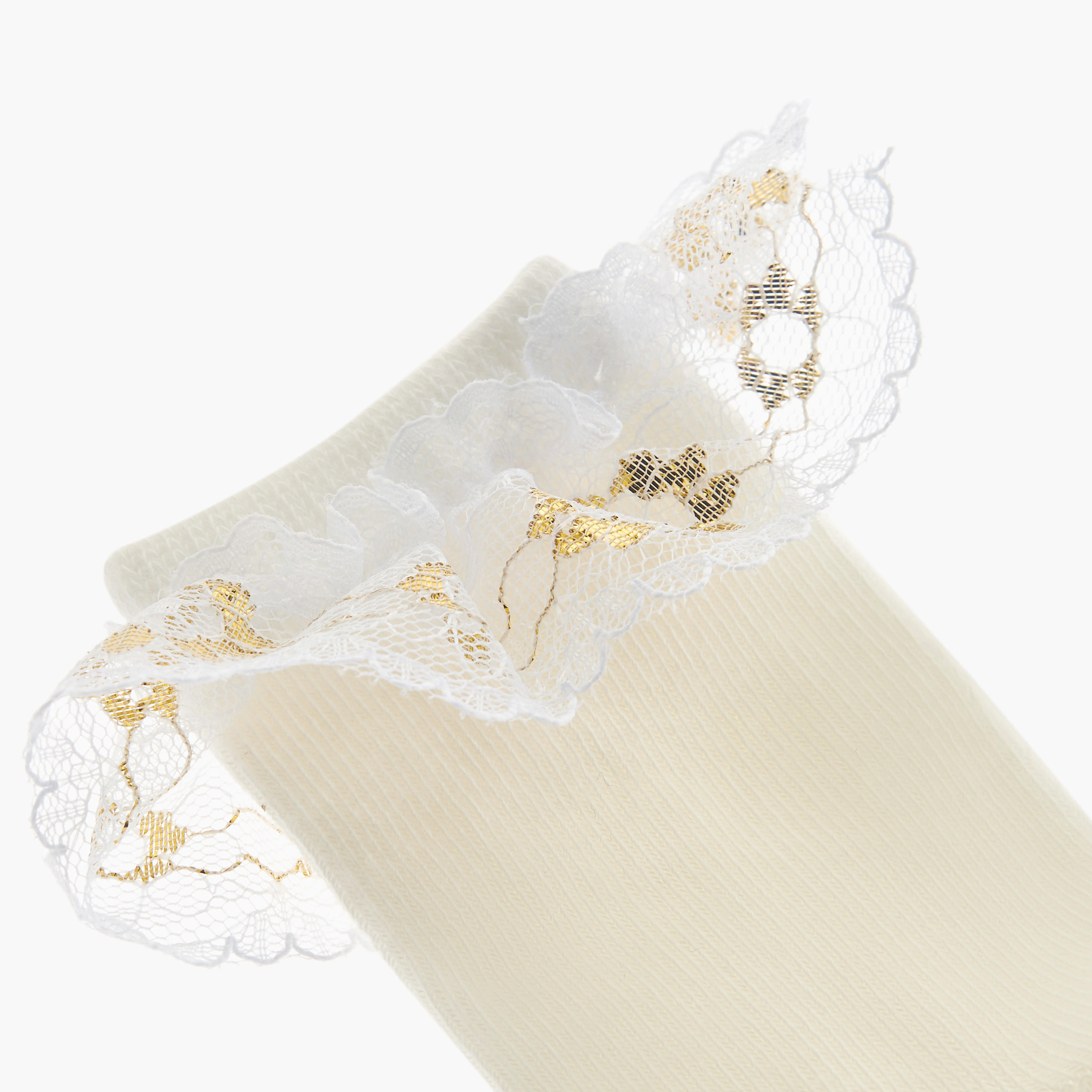 طقم جوارب بطول الكاحل 3 أزواج بدون تيري بتفاصيل كشكش من بيرفيت-girls-accessories-socks-image-2