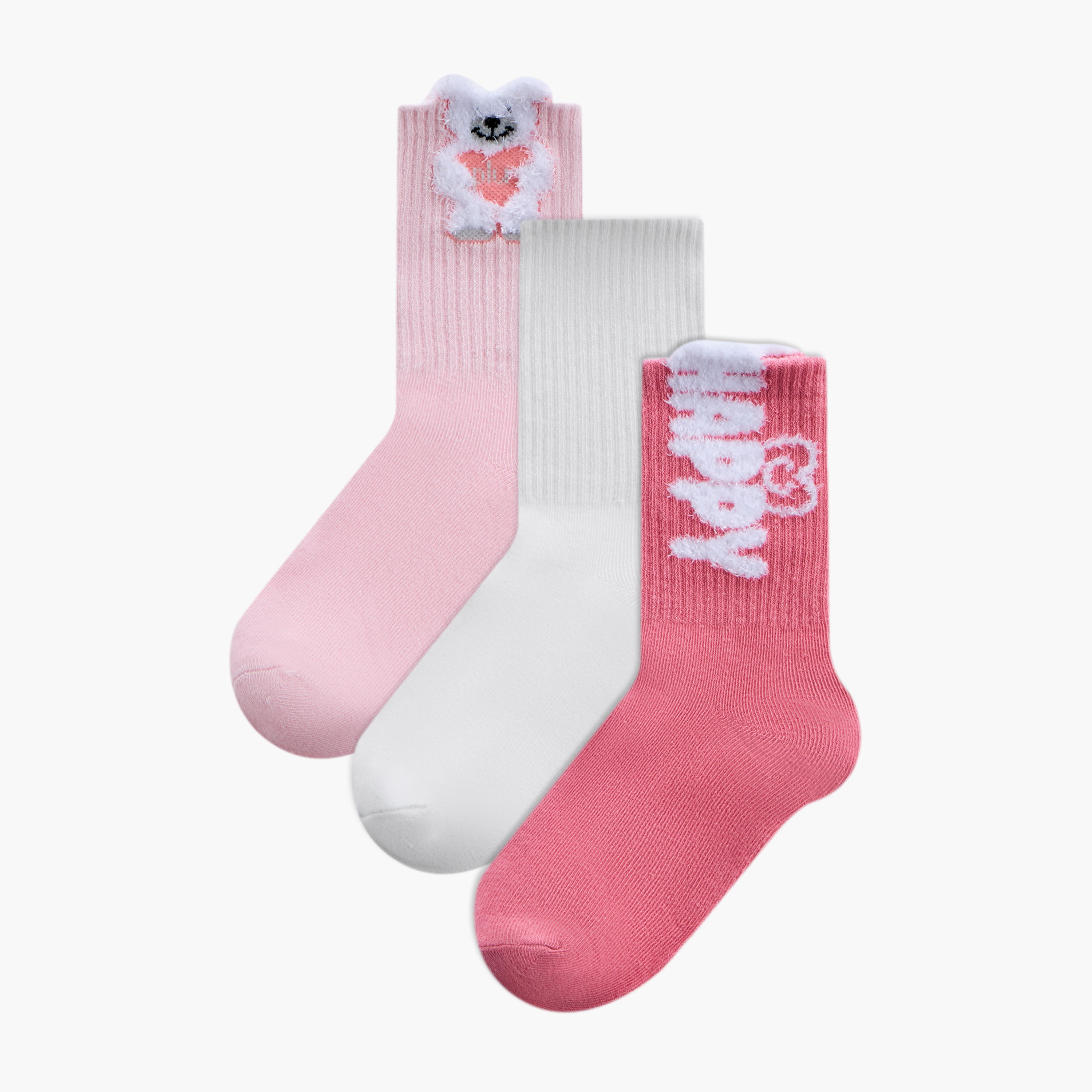 Little Missy Girls Non Terry Crew Lenght Socks - Set of 3-girls-accessories-socks-image-1