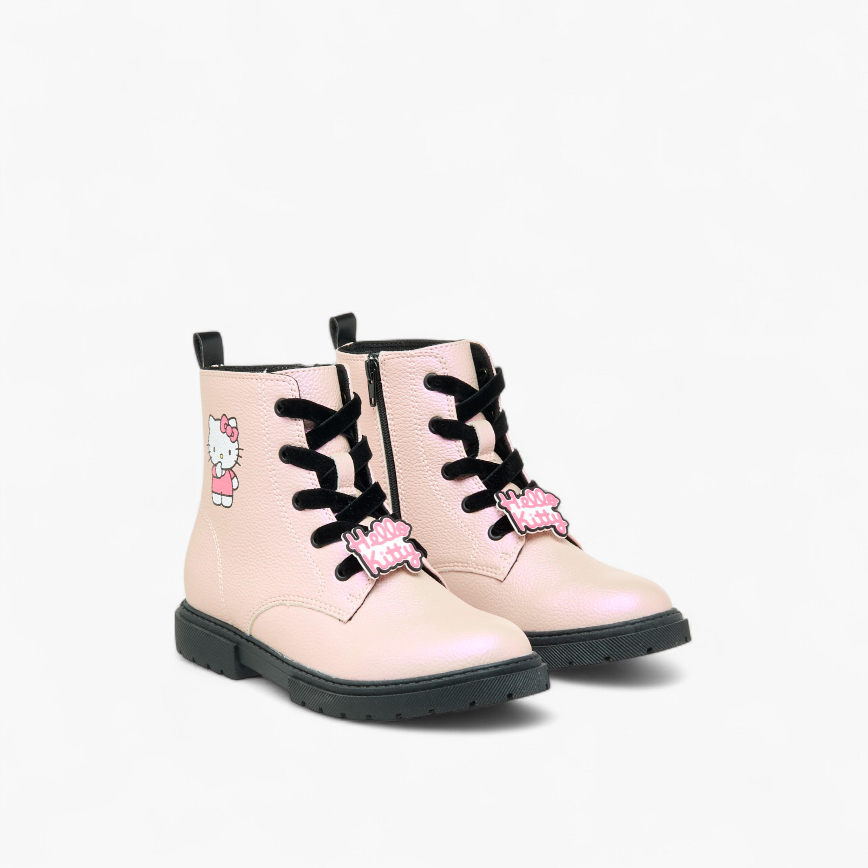 Hello Kitty Printed Ankle Boots with Zip Closure-girls-shoes-boots-image-1