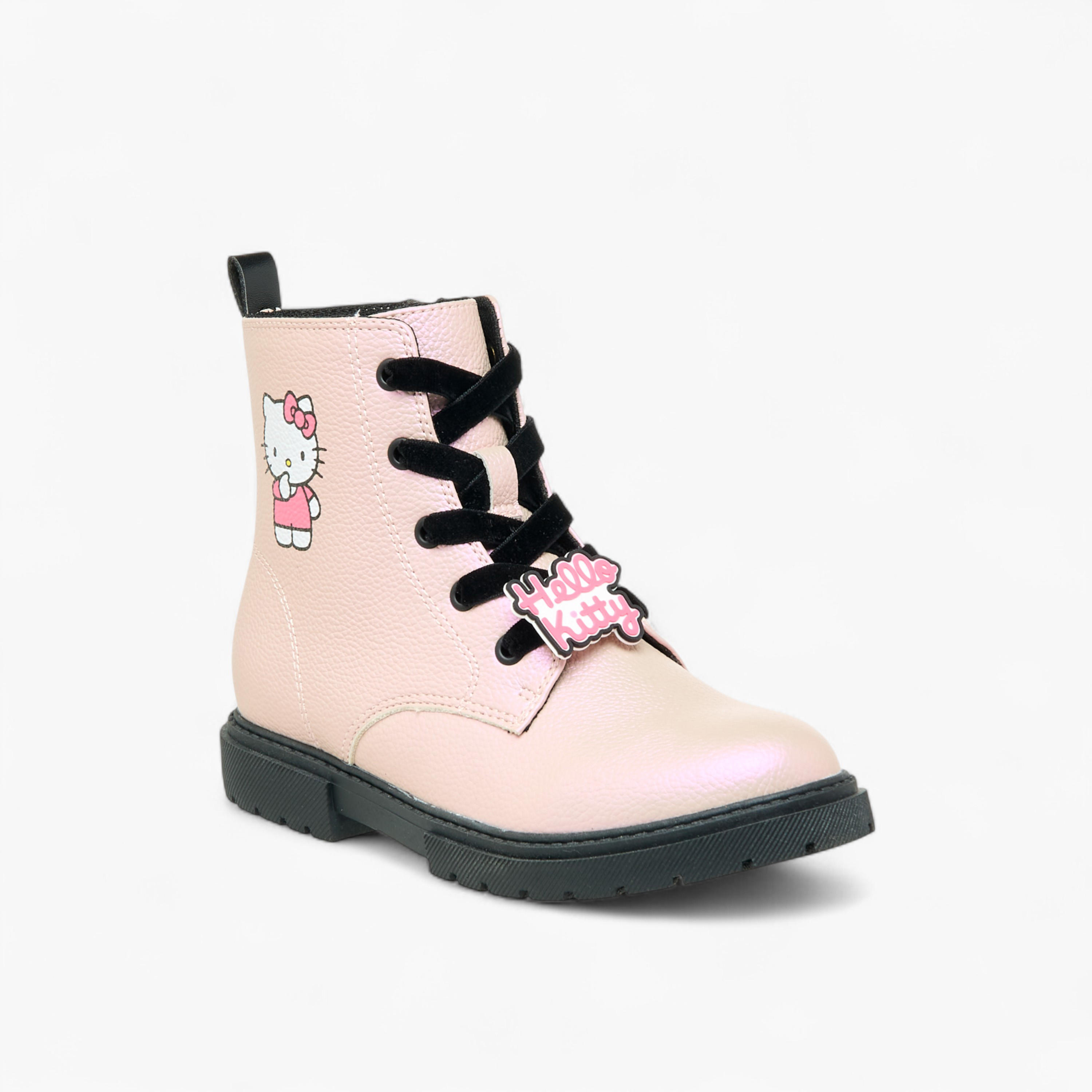 Hello Kitty Printed Ankle Boots with Zip Closure-girls-shoes-boots-image-2