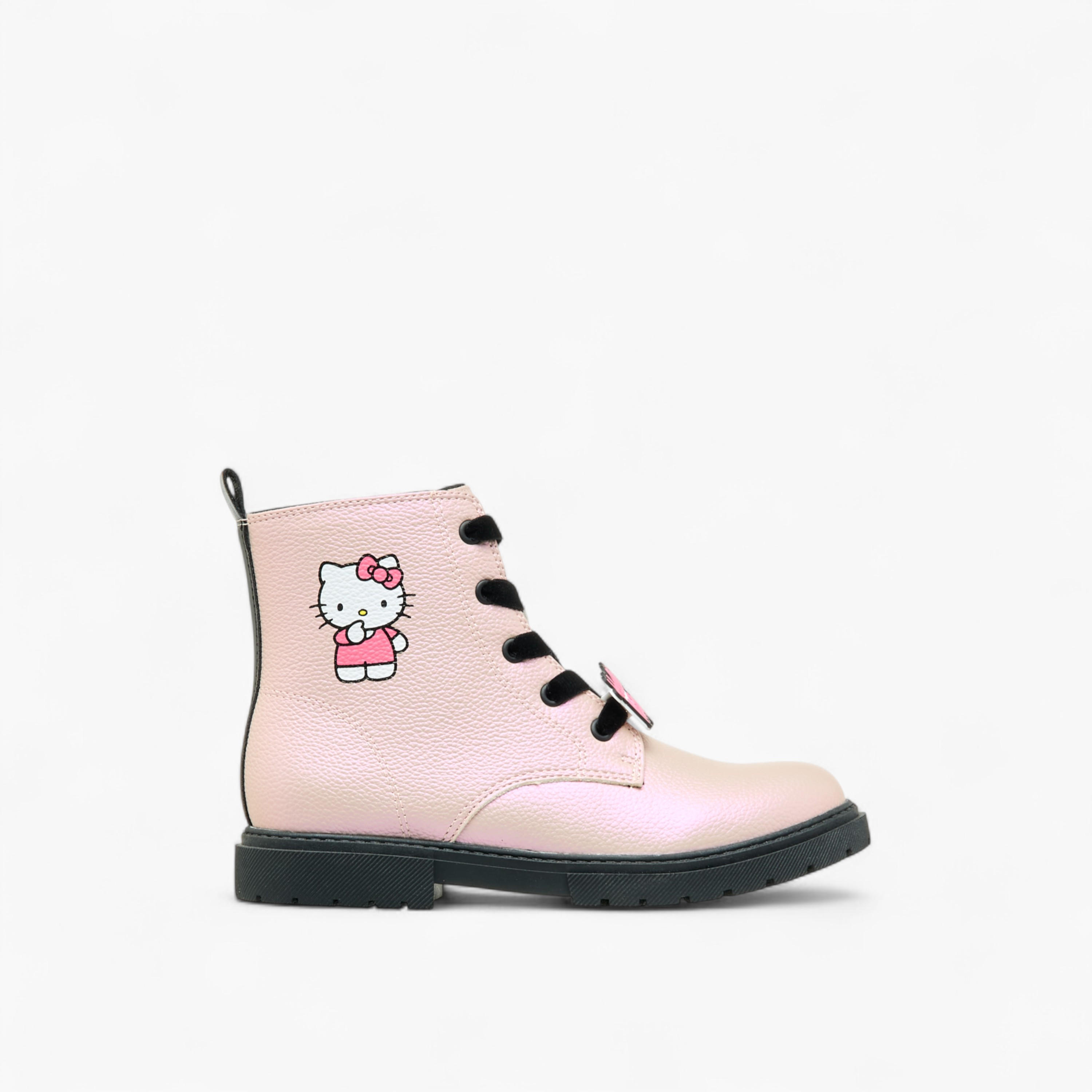 Hello Kitty Printed Ankle Boots with Zip Closure-girls-shoes-boots-image-3