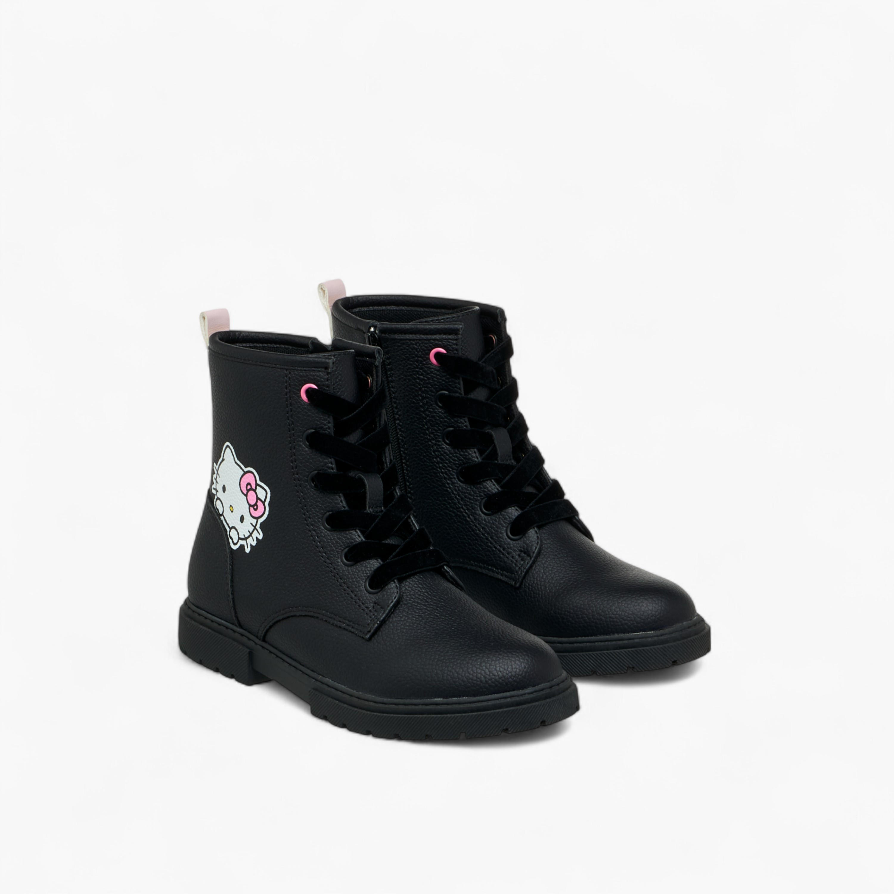 Hello Kitty Printed Ankle Boots with Zip Closure and Pull Tab-girls-shoes-boots-image-1