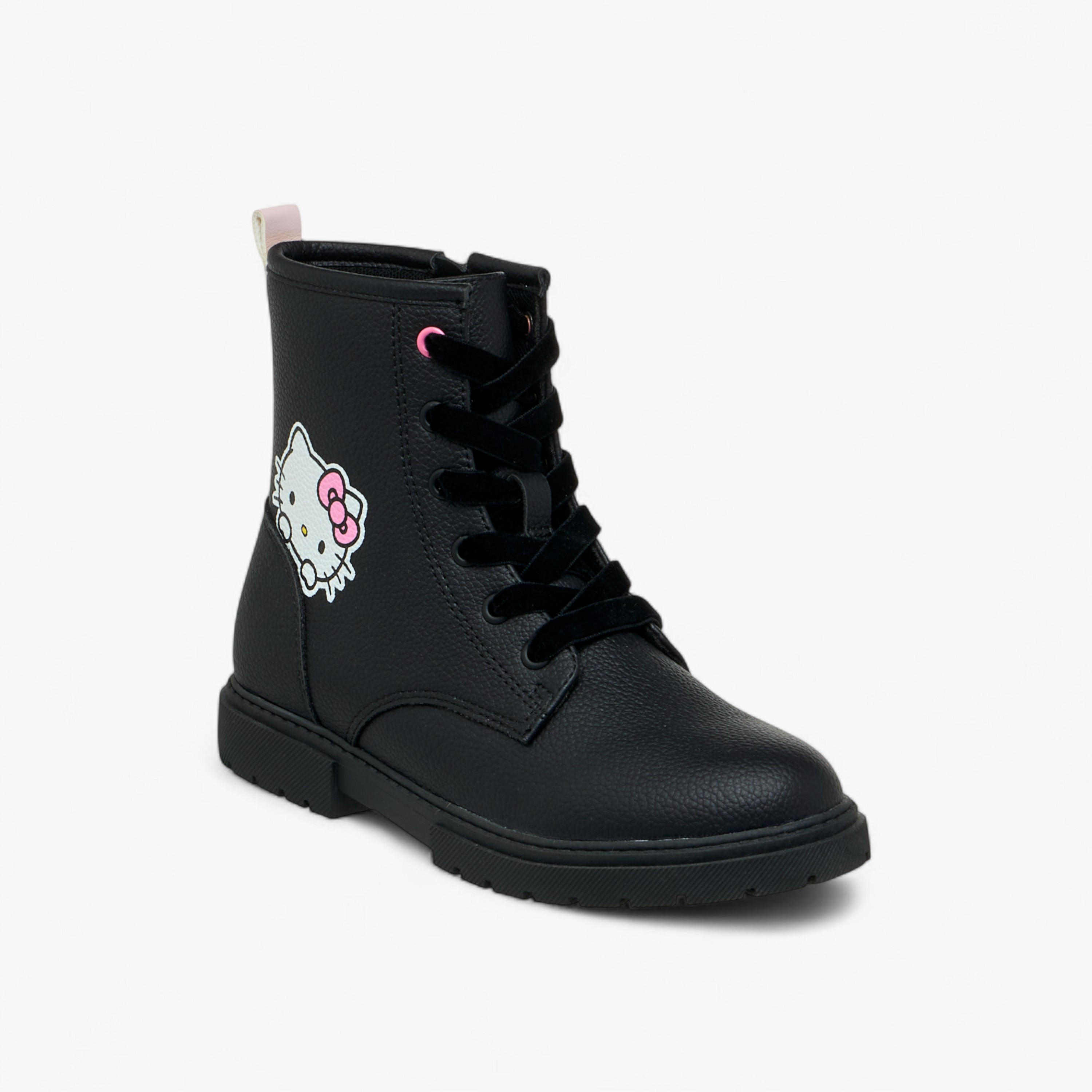 Hello Kitty Printed Ankle Boots with Zip Closure and Pull Tab-girls-shoes-boots-image-2