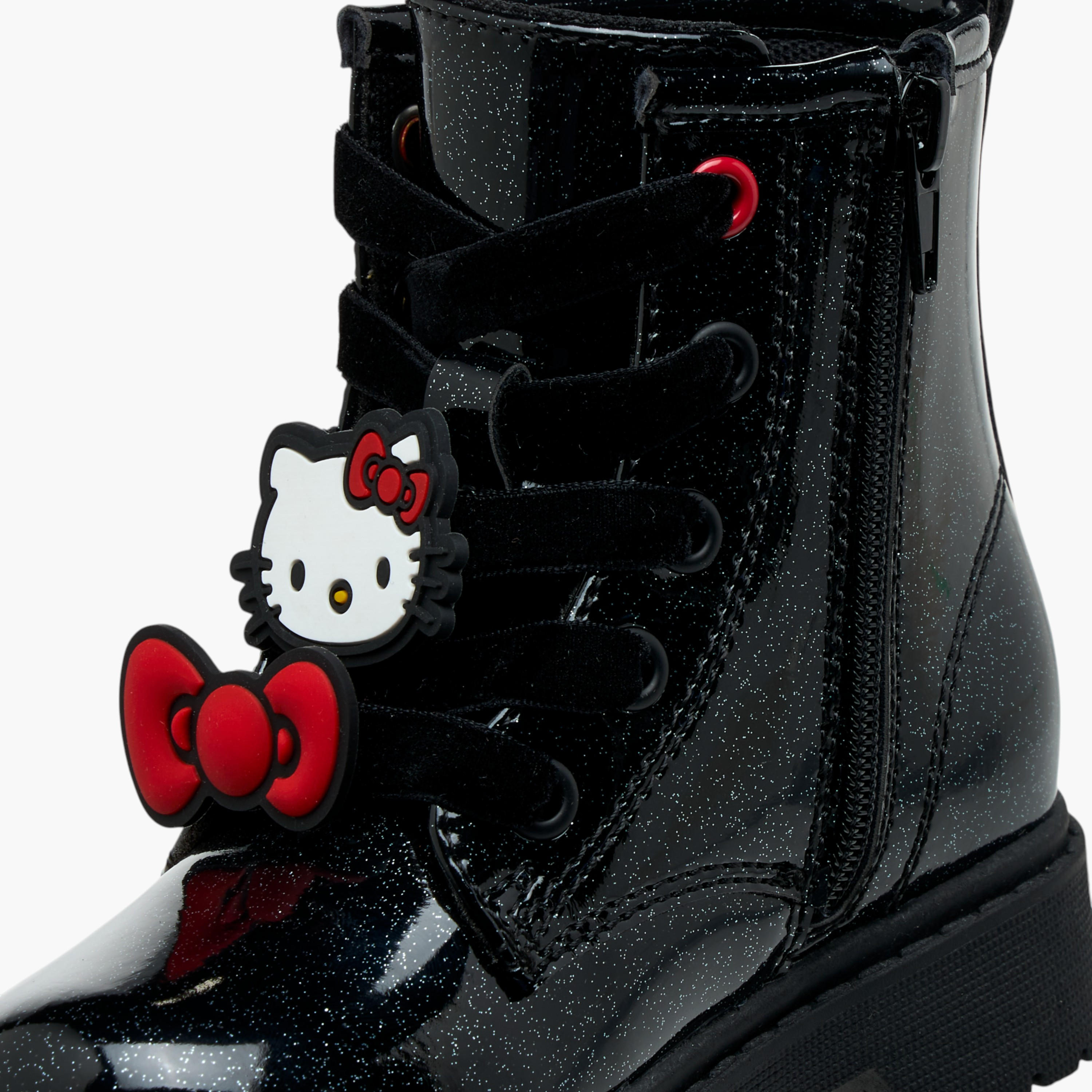 Hello Kitty Applique Accent Ankle Boots with Zip Closure-girls-shoes-boots-image-5