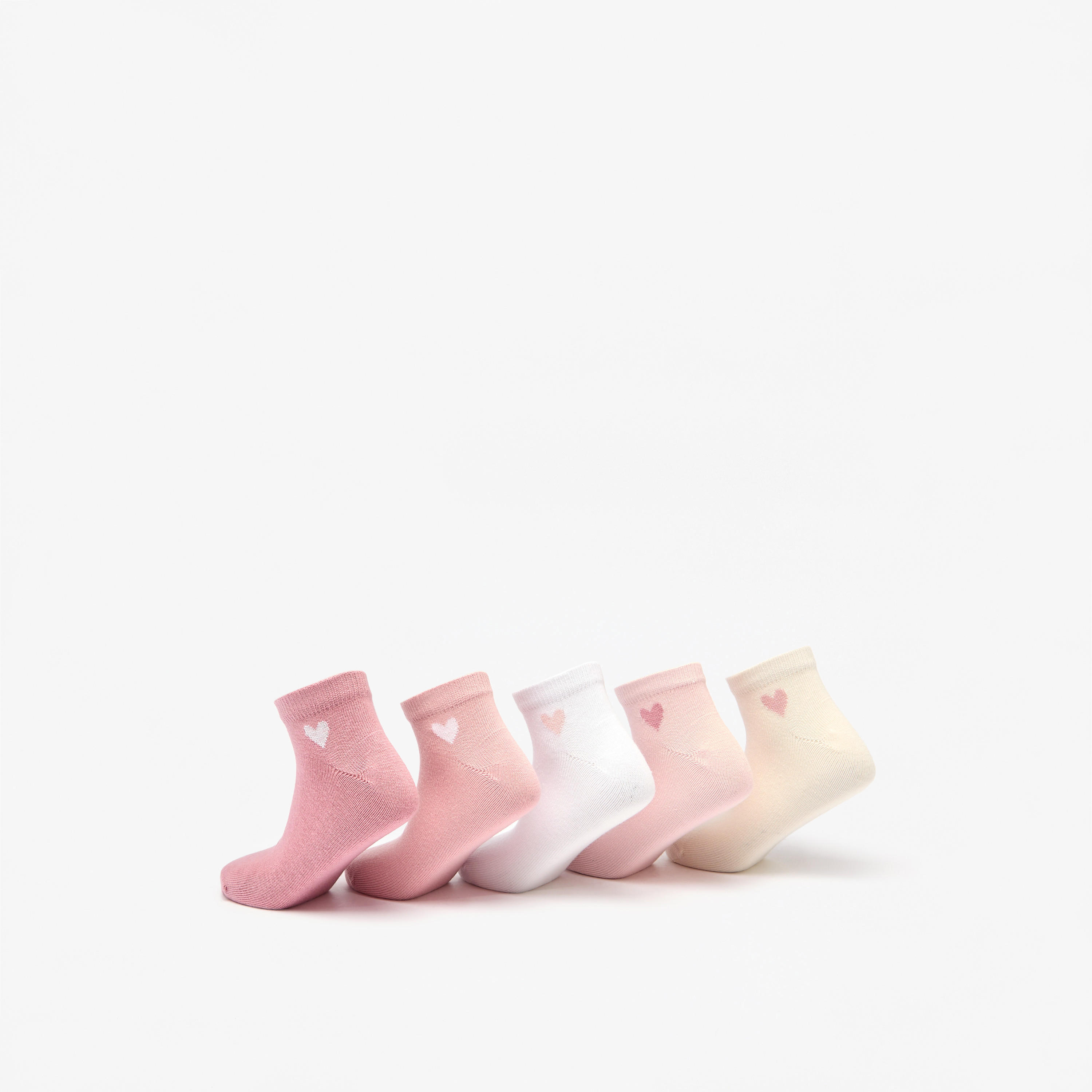 Little Missy Heart Print Ankle Length Socks - Set of 5-girls-accessories-socks-image-3