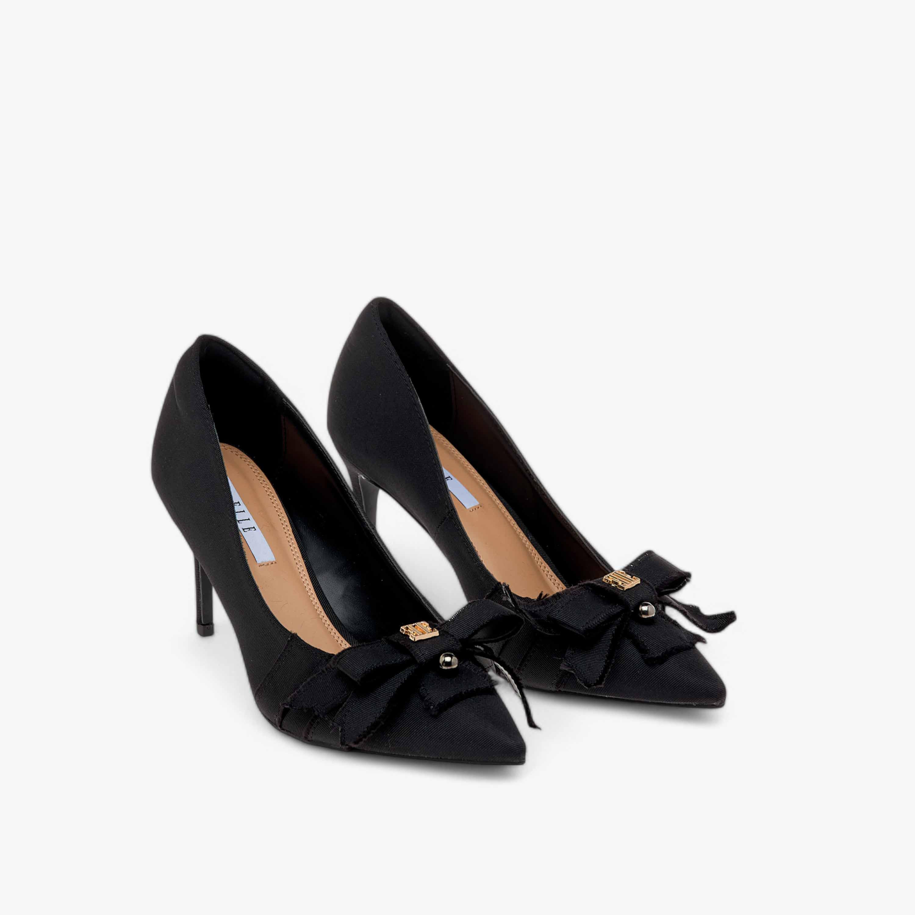 Elle Women's Bow Accent Slip-On Pumps with Stiletto Heels-women-shoes-heels-image-1