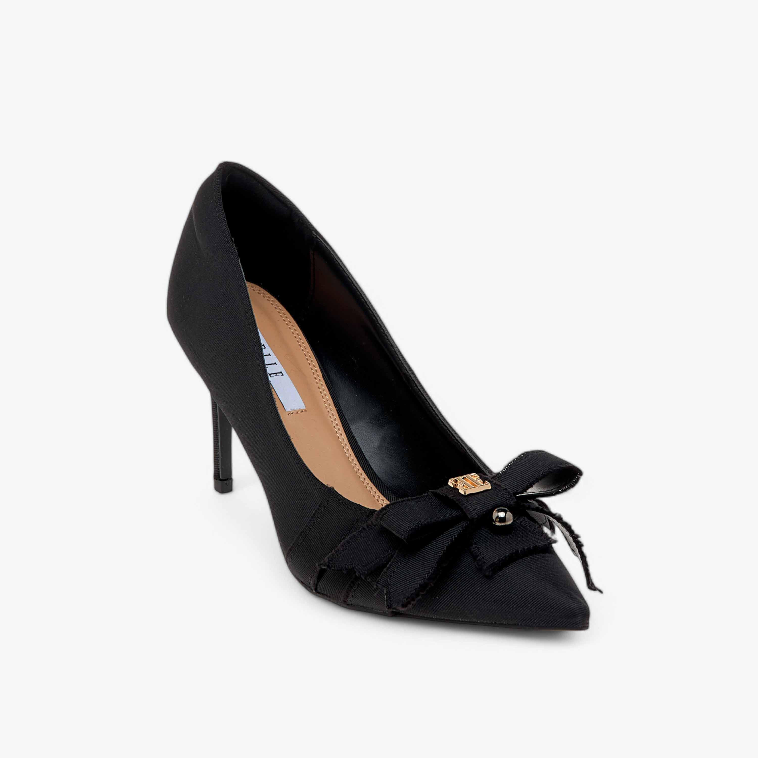 Elle Women's Bow Accent Slip-On Pumps with Stiletto Heels-women-shoes-heels-image-2