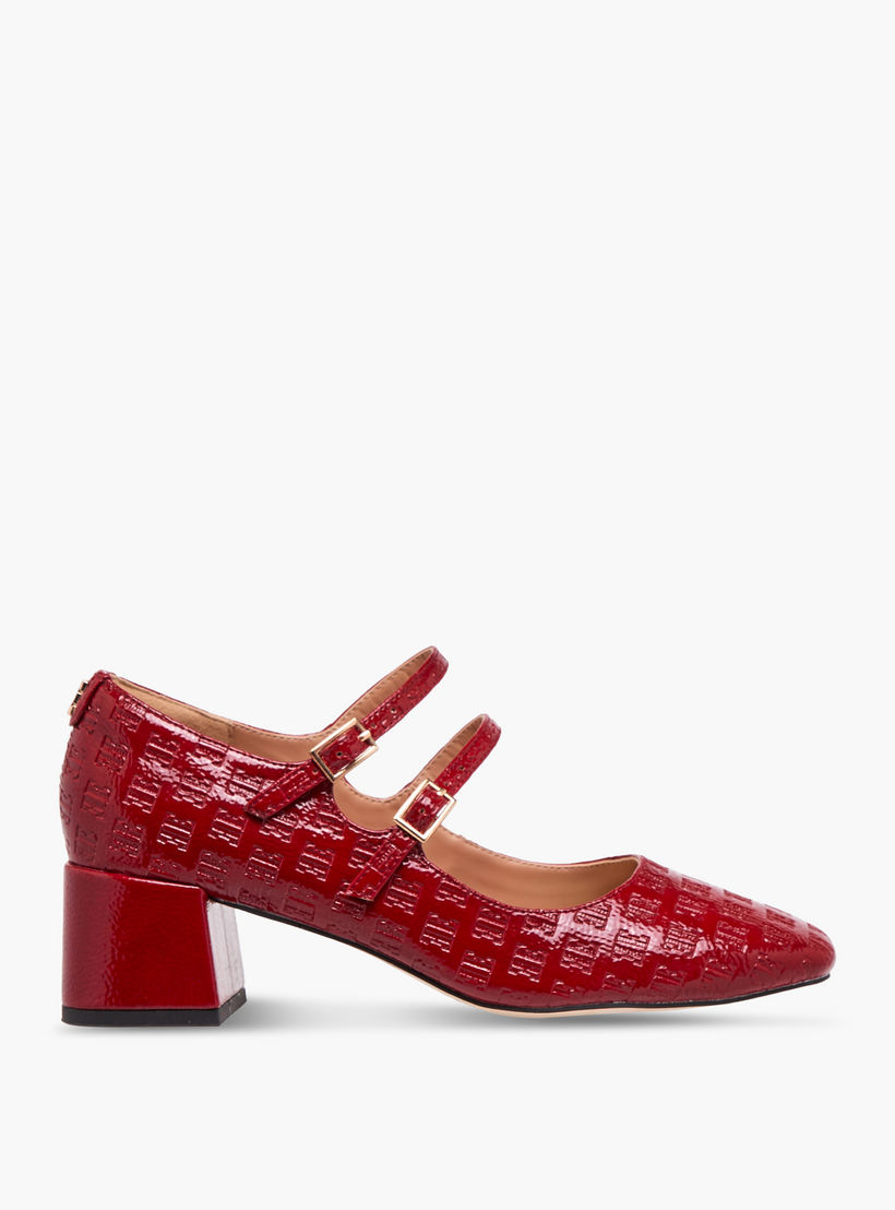 Elle Women's Logo Embossed Block Heel Shoes with Double Buckle Closure-women-shoes-heels-image-3