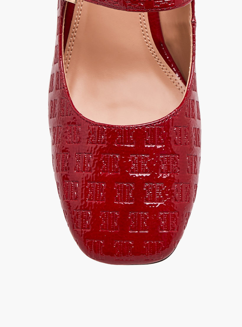 Elle Women's Logo Embossed Block Heel Shoes with Double Buckle Closure-women-shoes-heels-image-4