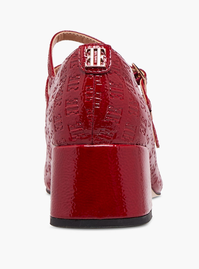 Elle Women's Logo Embossed Block Heel Shoes with Double Buckle Closure-women-shoes-heels-image-5
