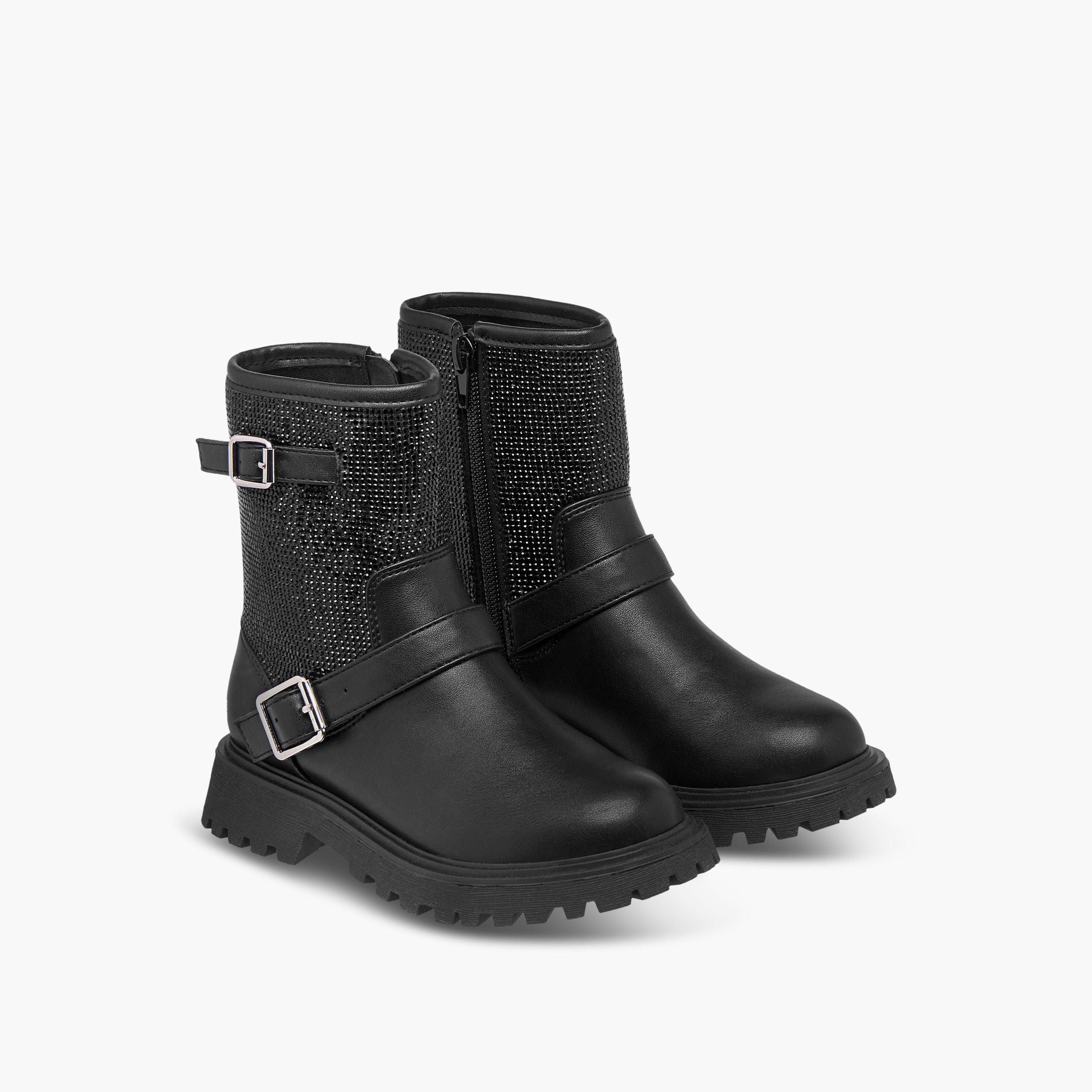Celeste Girls' Buckle Accent High Cut Boots with Zip Closure-girls-shoes-boots-image-1