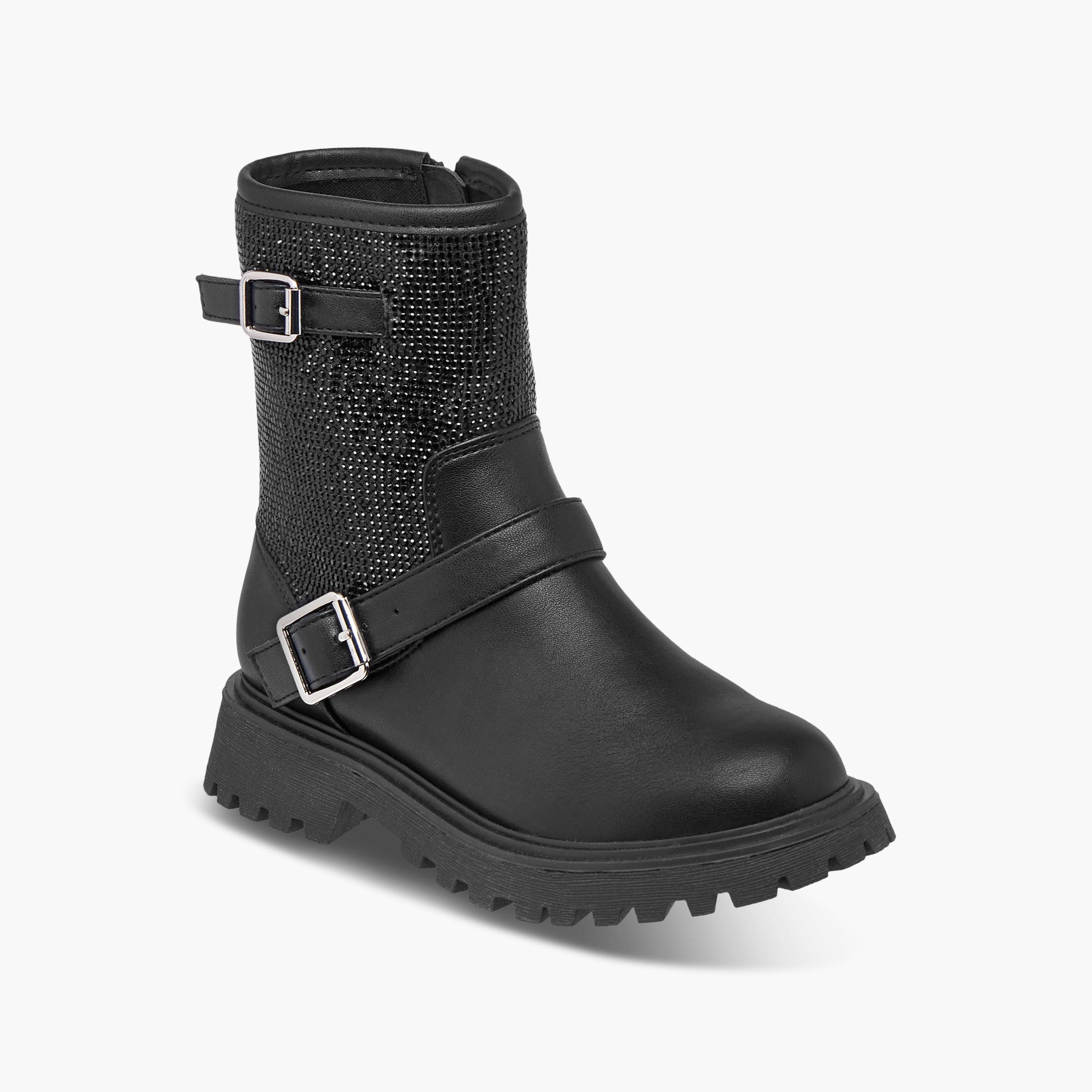 Celeste Girls' Buckle Accent High Cut Boots with Zip Closure-girls-shoes-boots-image-2
