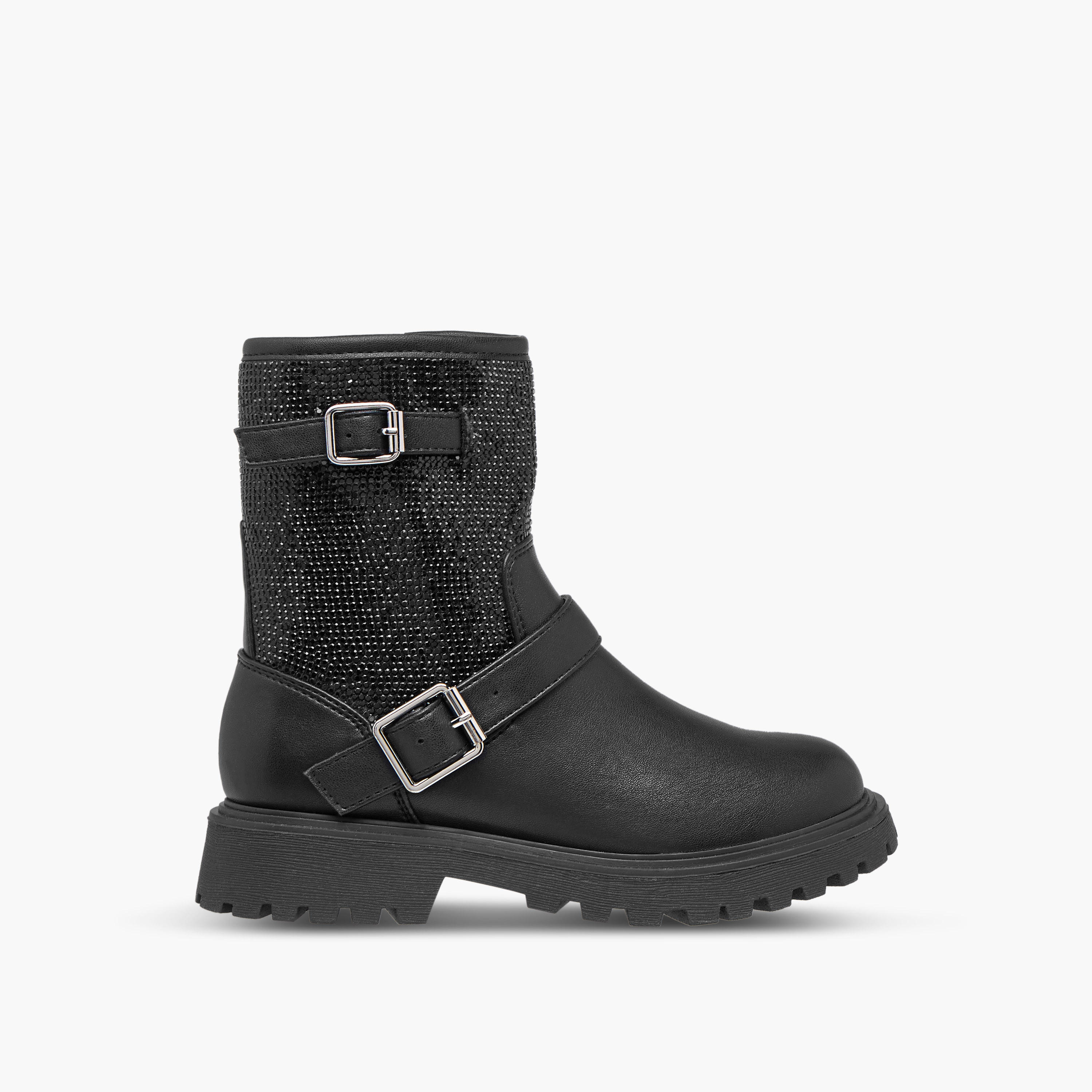 Celeste Girls' Buckle Accent High Cut Boots with Zip Closure-girls-shoes-boots-image-3