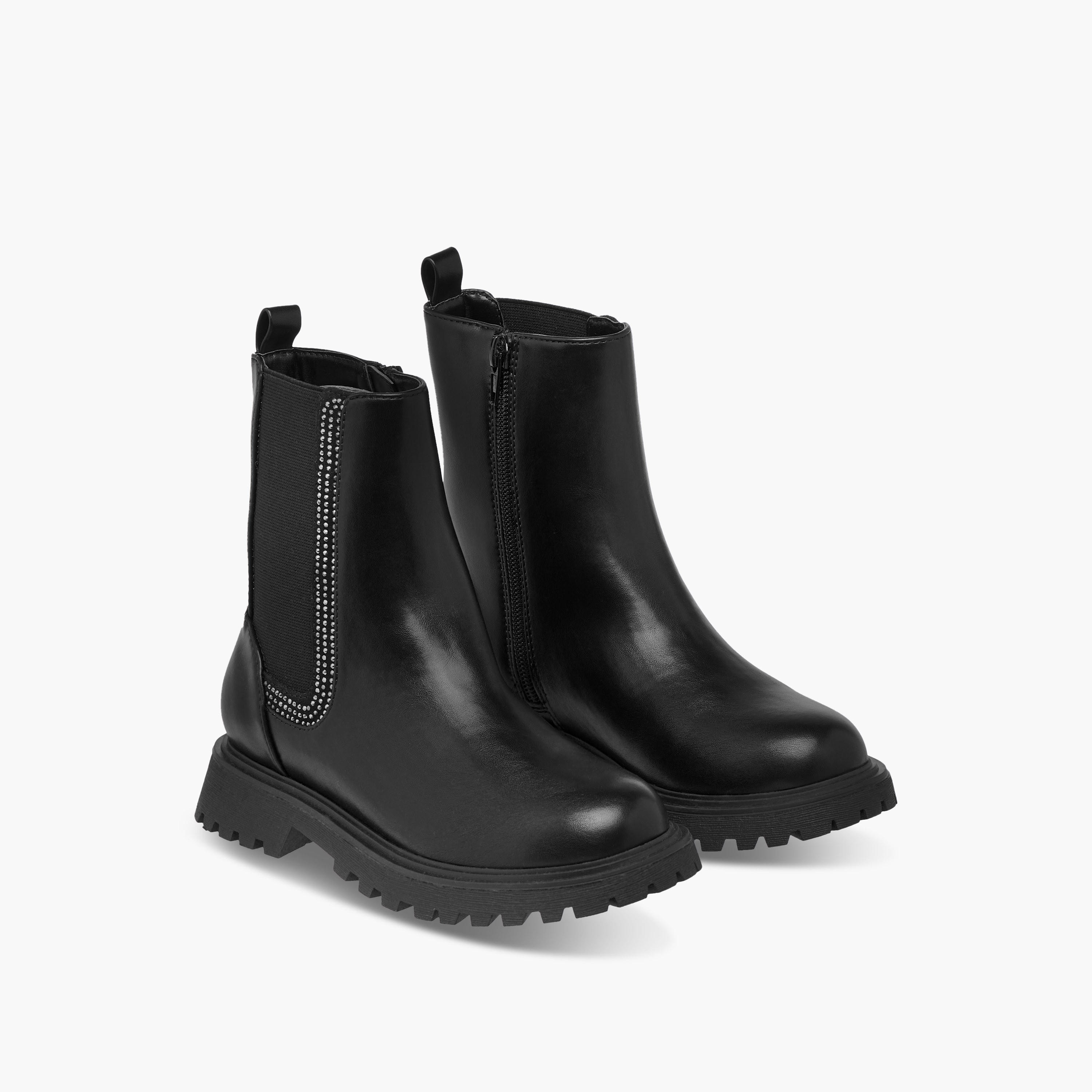 Little Missy Embellished High Cut Boots with Zip Closure and Pull Tabs-girls-shoes-boots-image-1
