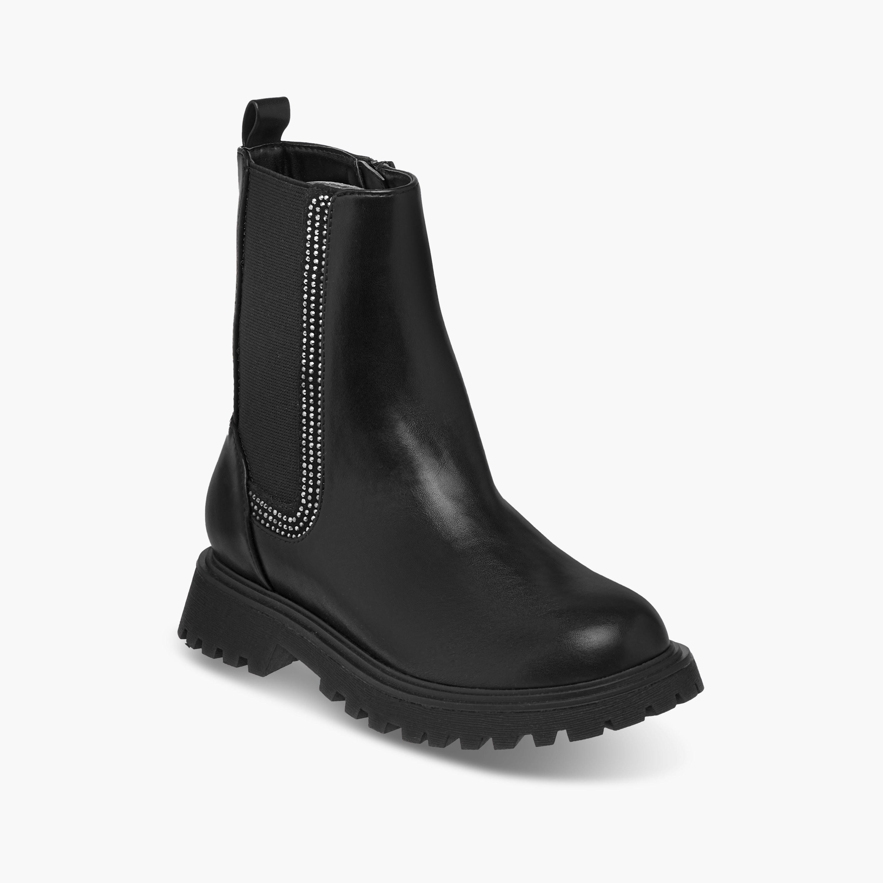 Little Missy Embellished High Cut Boots with Zip Closure and Pull Tabs-girls-shoes-boots-image-2