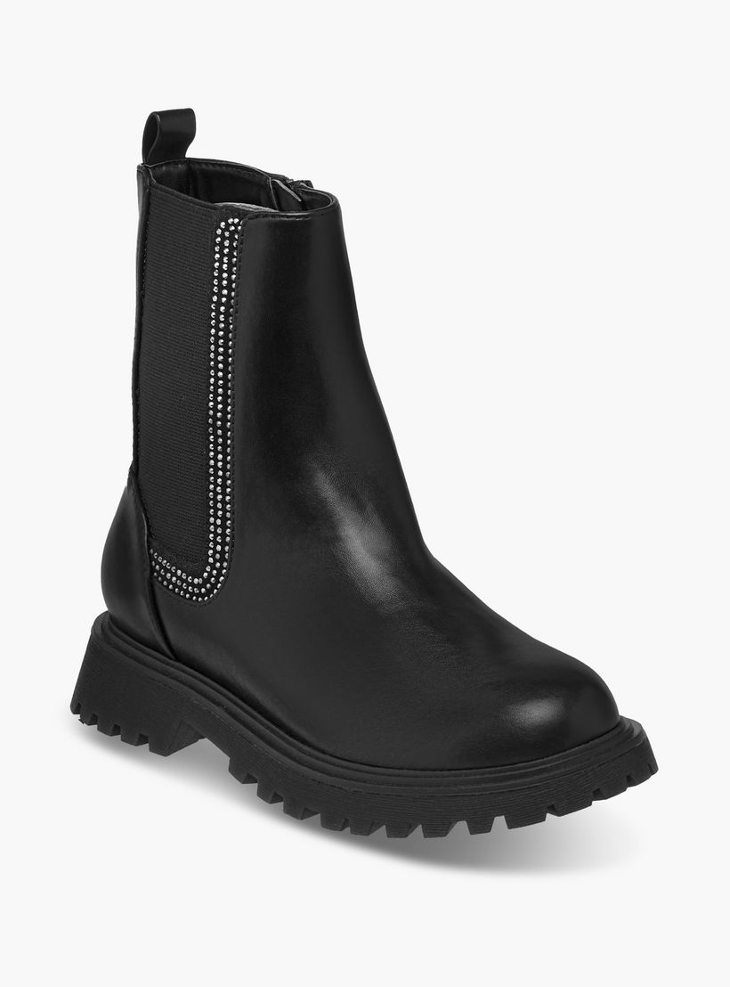 Little Missy Embellished High Cut Boots with Zip Closure and Pull Tabs-girls-shoes-boots-image-2