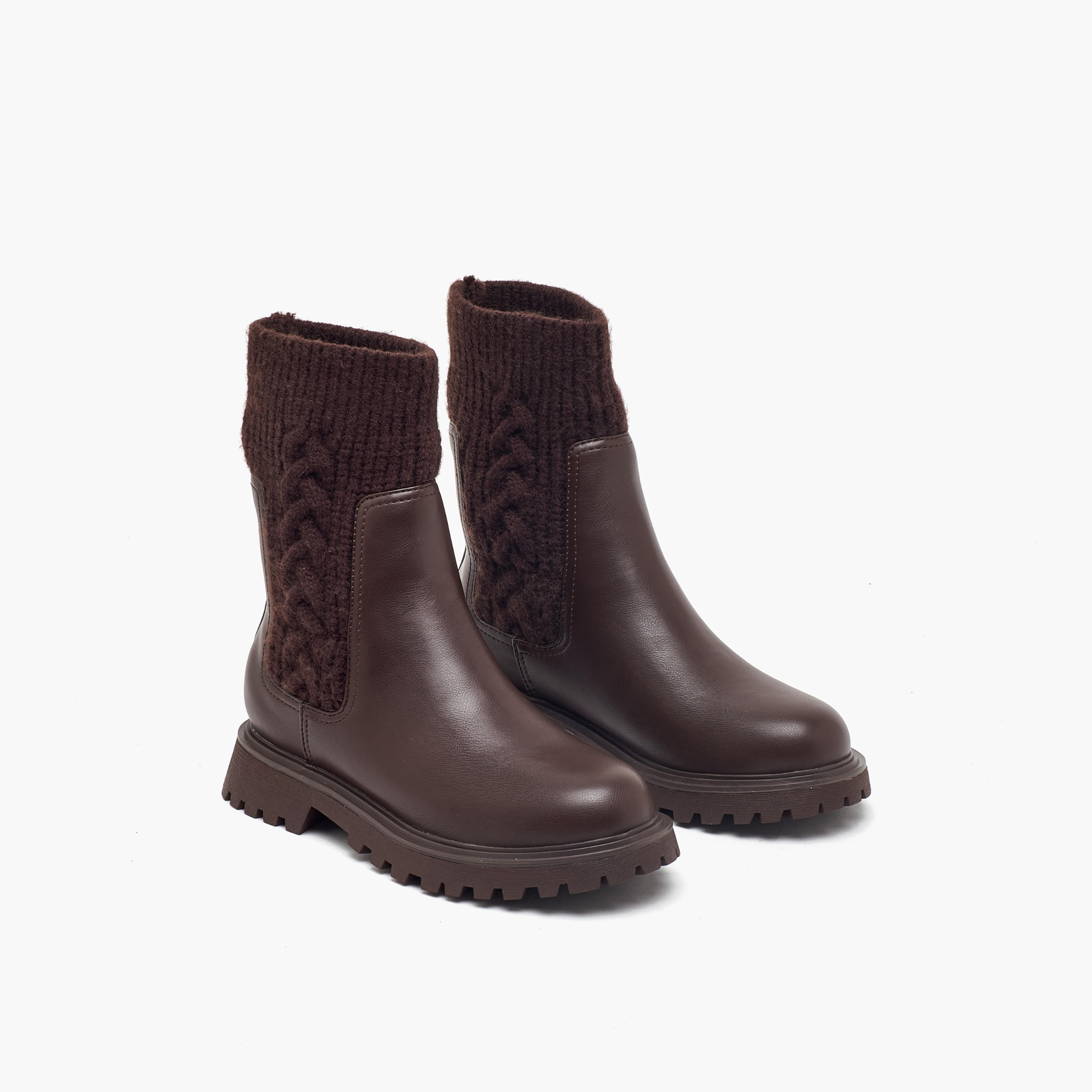 بوت سادة بقصة عالية وحياكة مضفّرة من ليتل ميسي-girls-shoes-boots-image-1