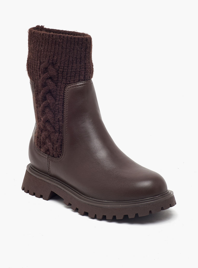 بوت سادة بقصة عالية وحياكة مضفّرة من ليتل ميسي-girls-shoes-boots-image-2