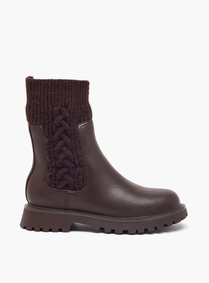 بوت سادة بقصة عالية وحياكة مضفّرة من ليتل ميسي-girls-shoes-boots-image-3