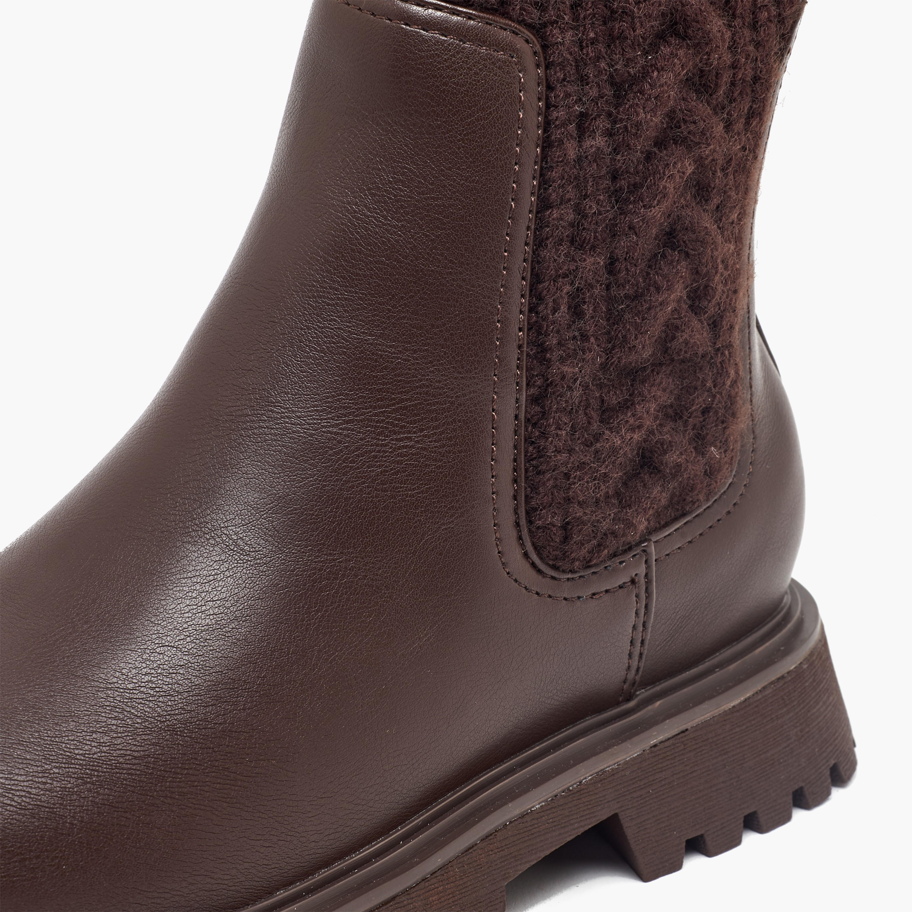 بوت سادة بقصة عالية وحياكة مضفّرة من ليتل ميسي-girls-shoes-boots-image-4