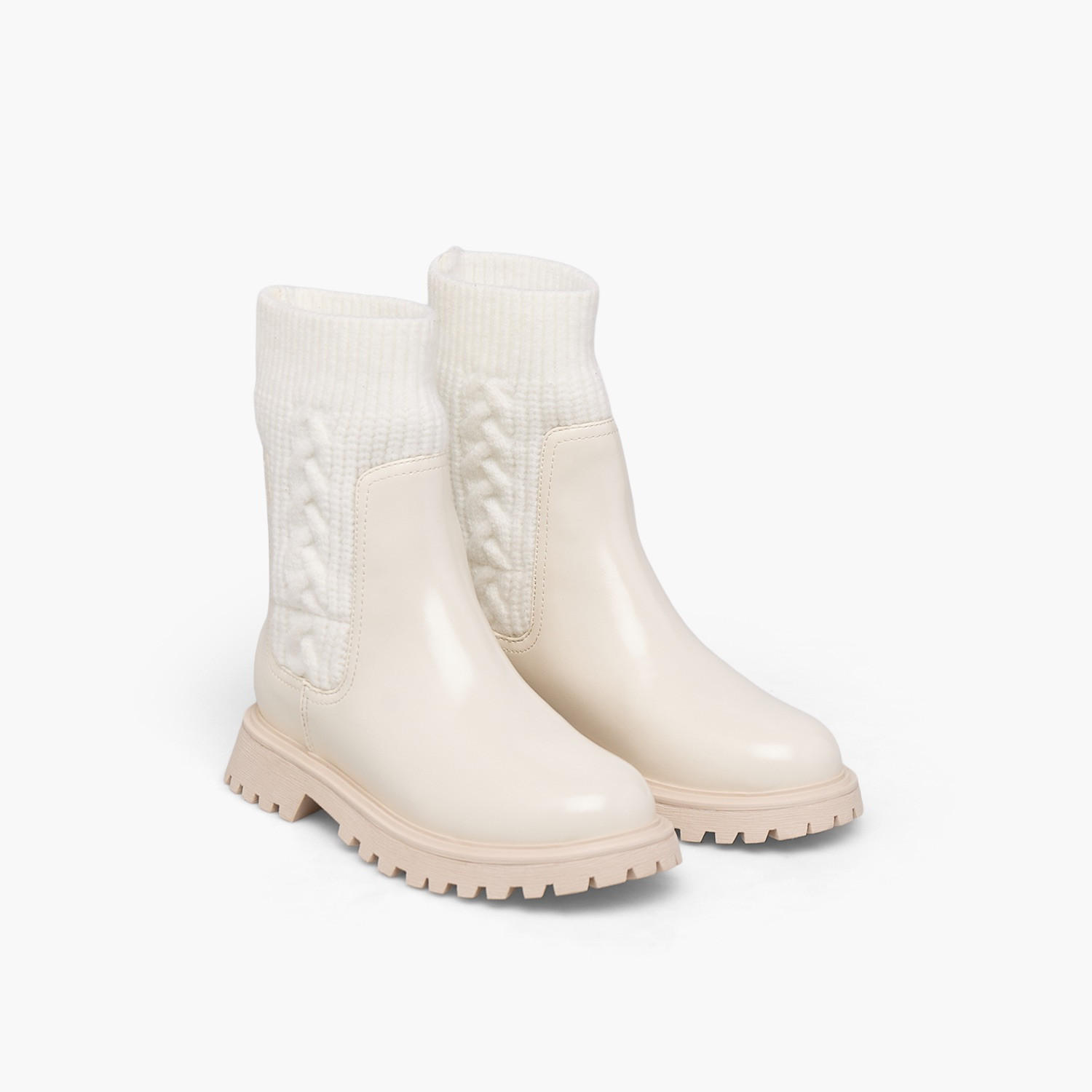 بوت سادة بقصة عالية وحياكة مضفّرة من ليتل ميسي-girls-shoes-boots-image-1
