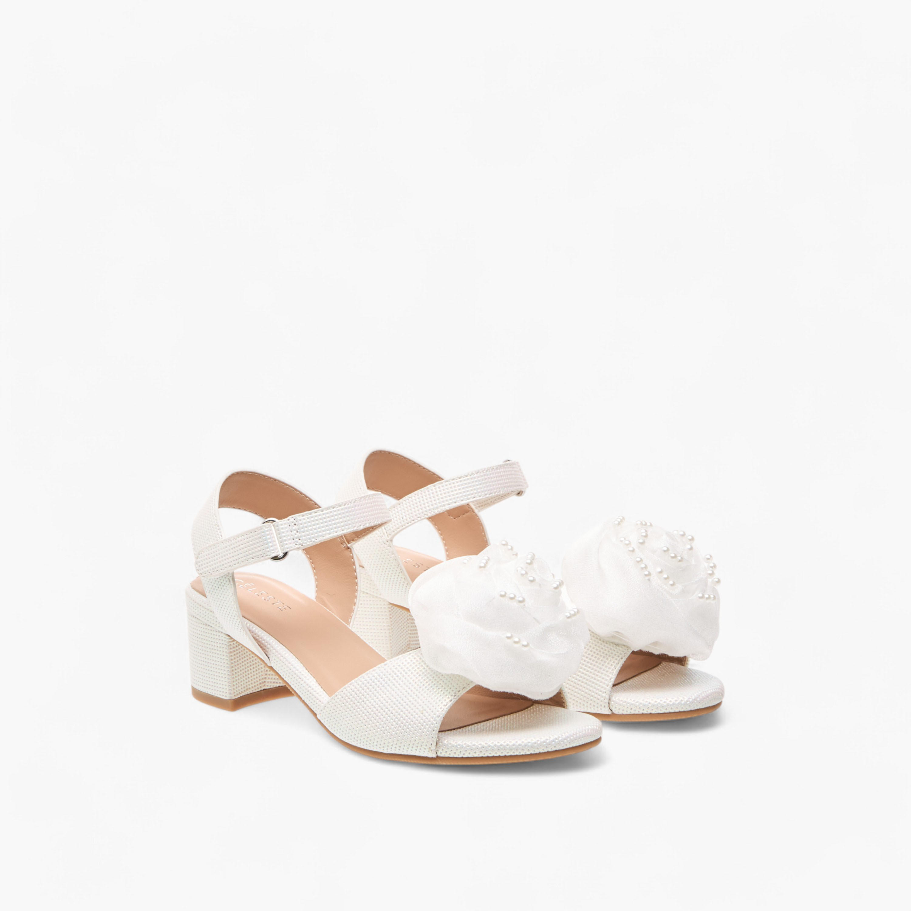 Celeste Girls' Floral Applique Block Heel Sandals with Hook and Loop Closure-girls-shoes-sandals-image-1