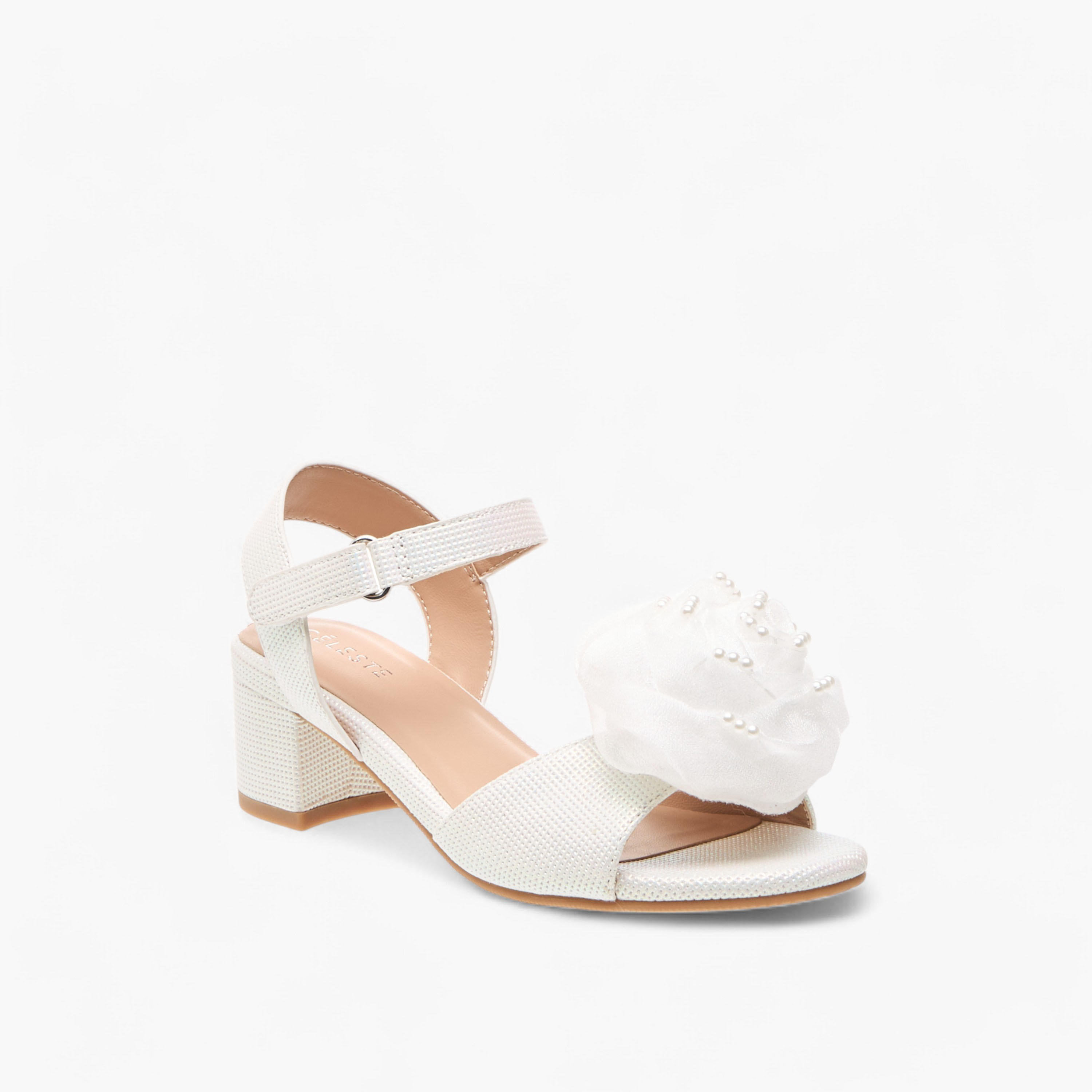 Celeste Girls' Floral Applique Block Heel Sandals with Hook and Loop Closure-girls-shoes-sandals-image-2