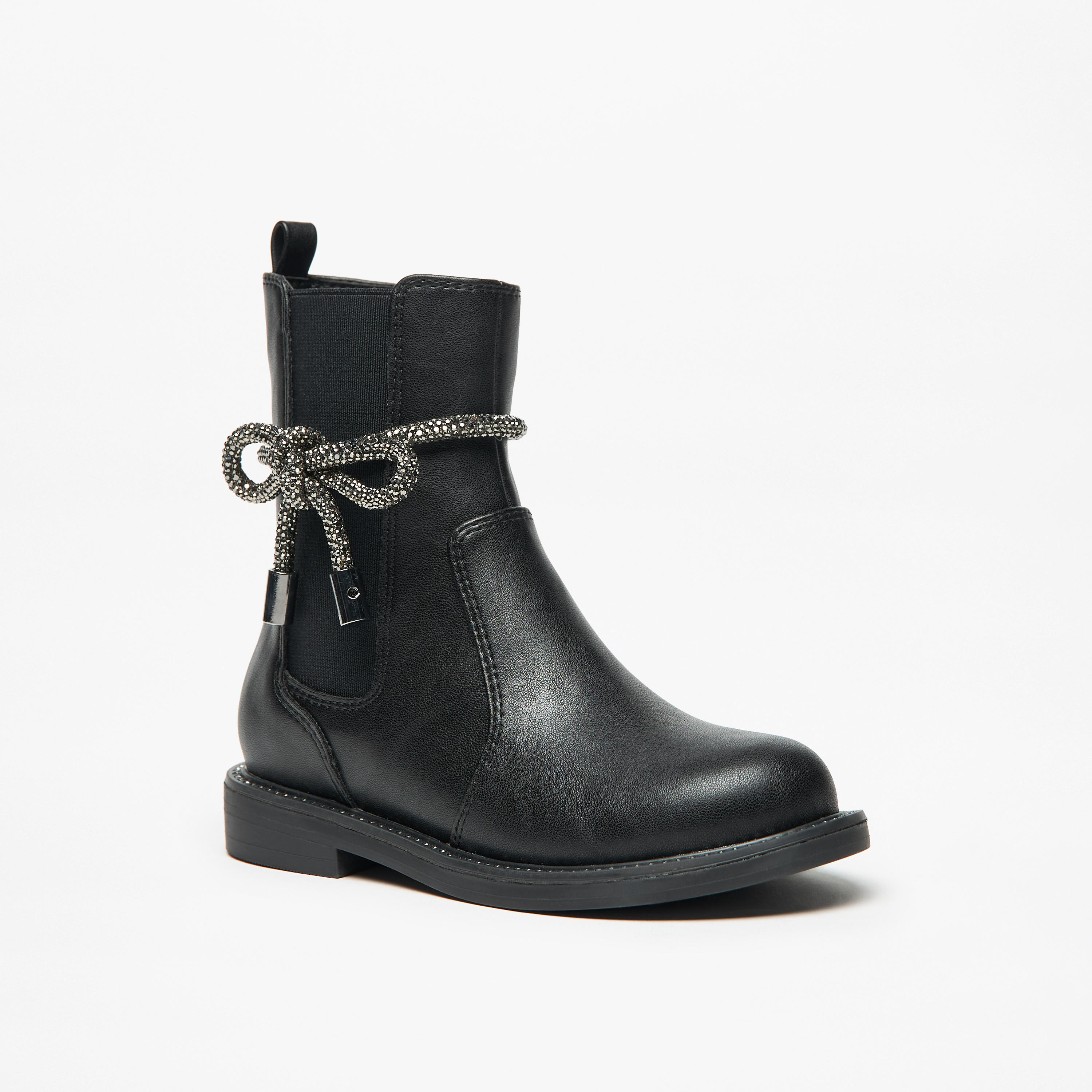 حذاء سادة مزين بفيونكة ورباط مطاطي وسحاب إغلاق من سيليست-girls-shoes-boots-image-1