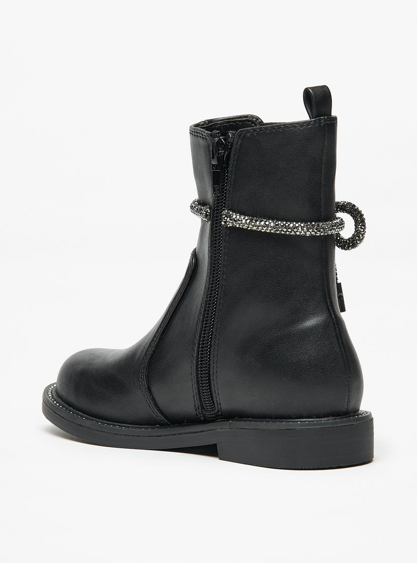 حذاء سادة مزين بفيونكة ورباط مطاطي وسحاب إغلاق من سيليست-girls-shoes-boots-image-2