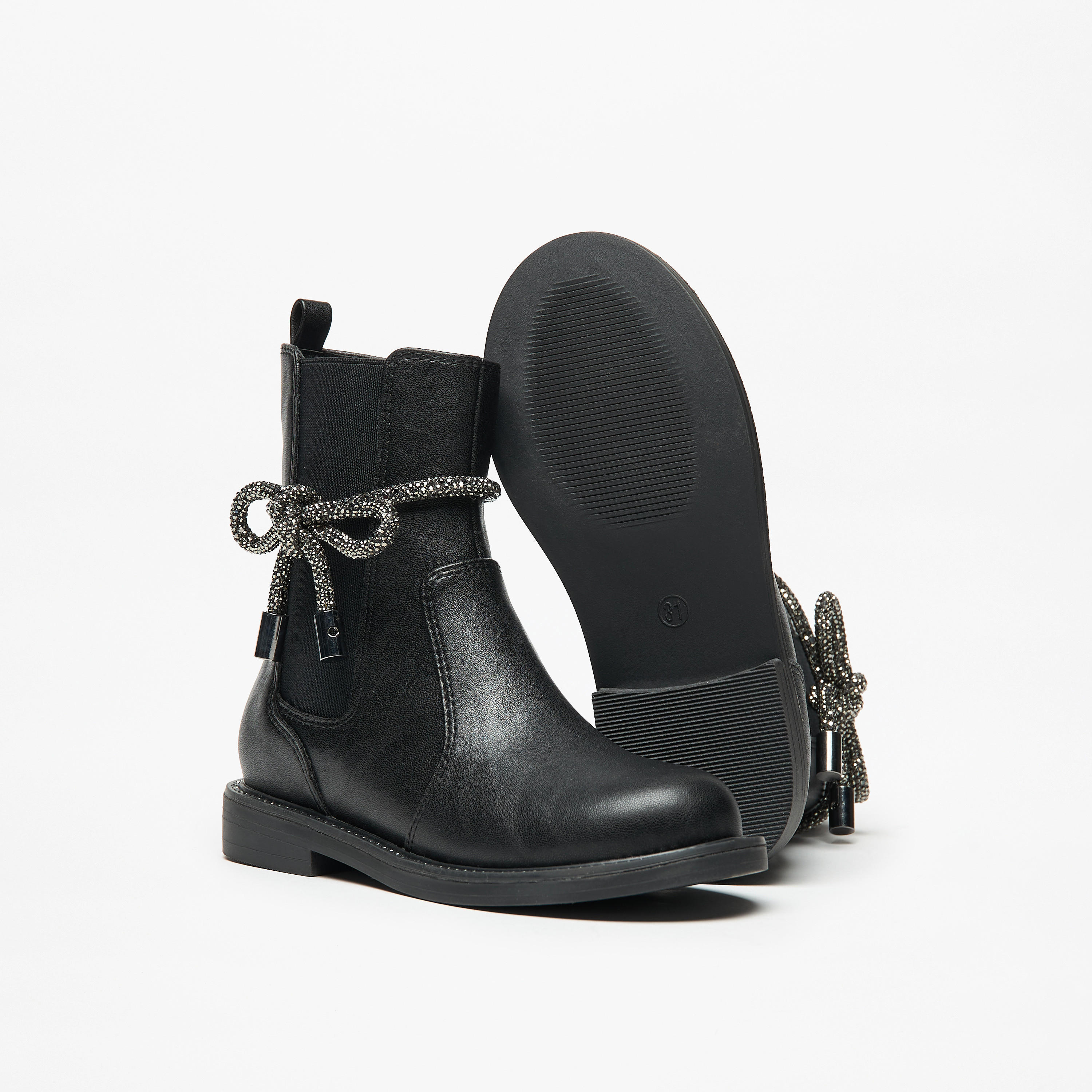 حذاء سادة مزين بفيونكة ورباط مطاطي وسحاب إغلاق من سيليست-girls-shoes-boots-image-4