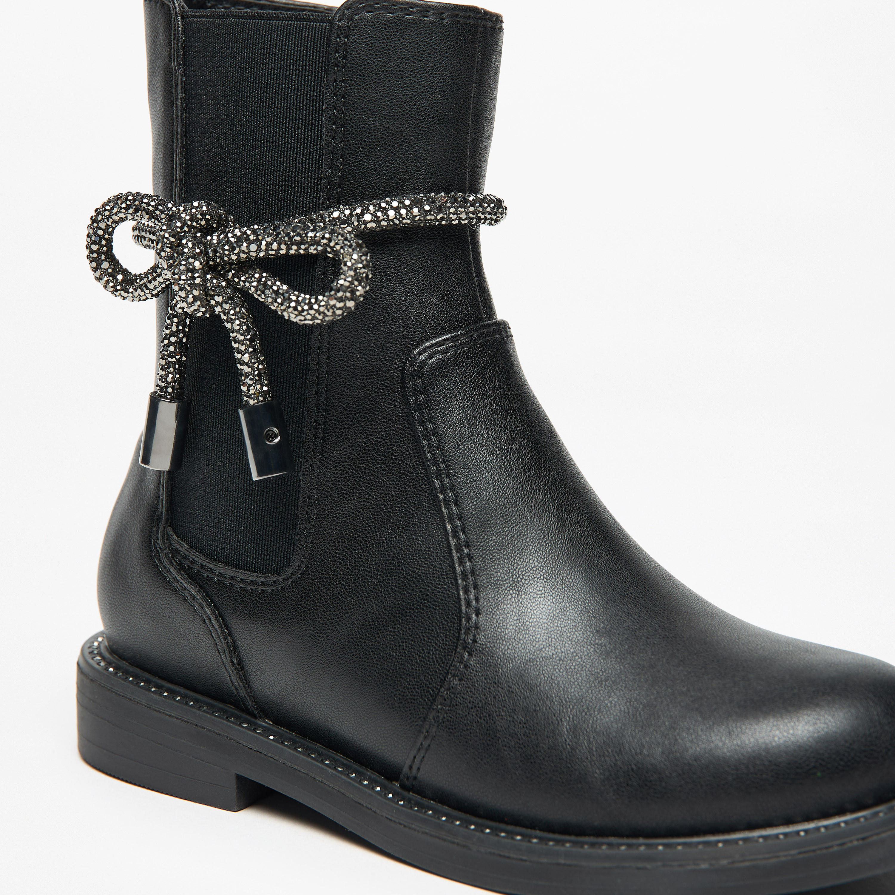 حذاء سادة مزين بفيونكة ورباط مطاطي وسحاب إغلاق من سيليست-girls-shoes-boots-image-5