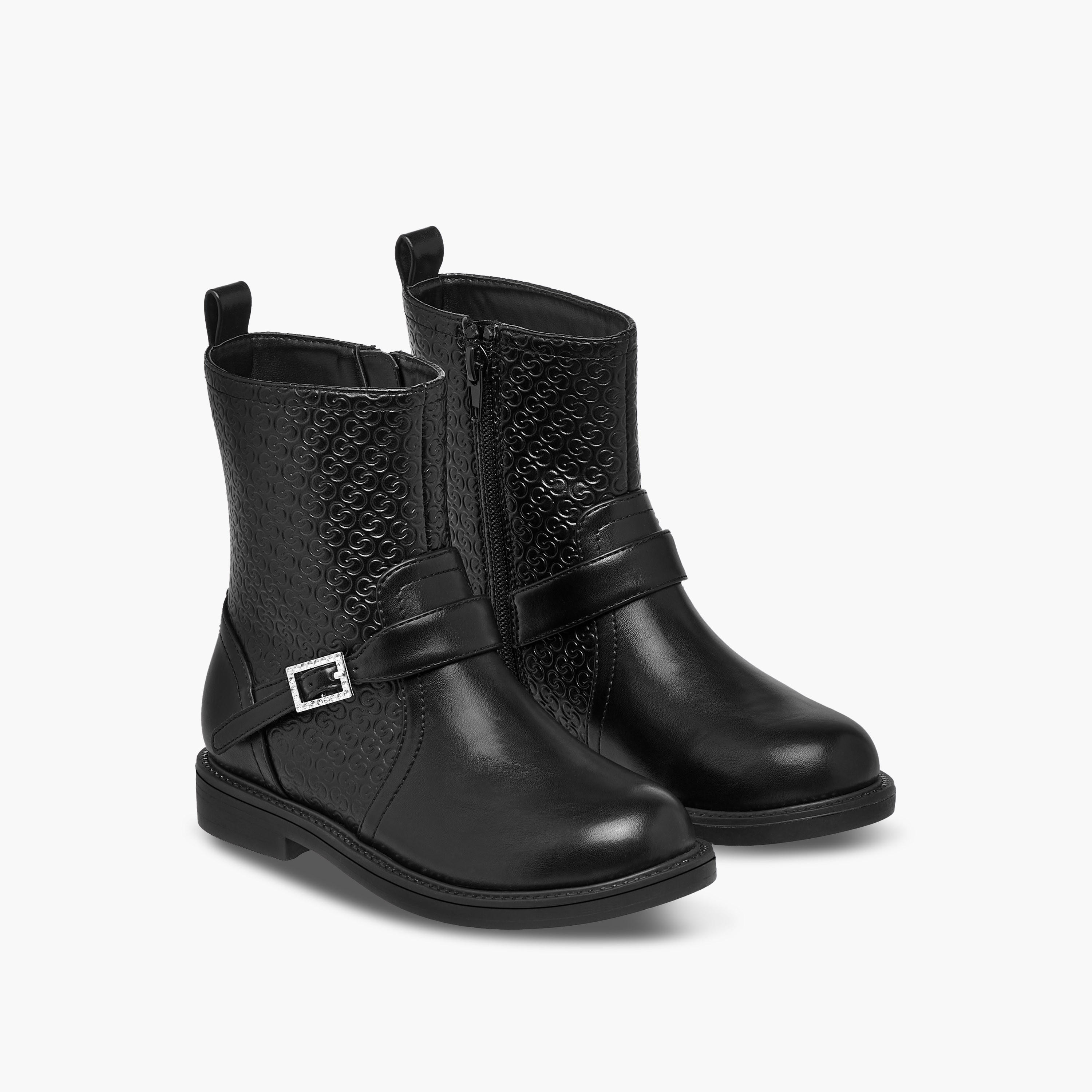 بوت برقبة مرتفعة وسحاب إغلاق ونقوش مونوجرام للبنات من سيليست-girls-shoes-boots-image-1