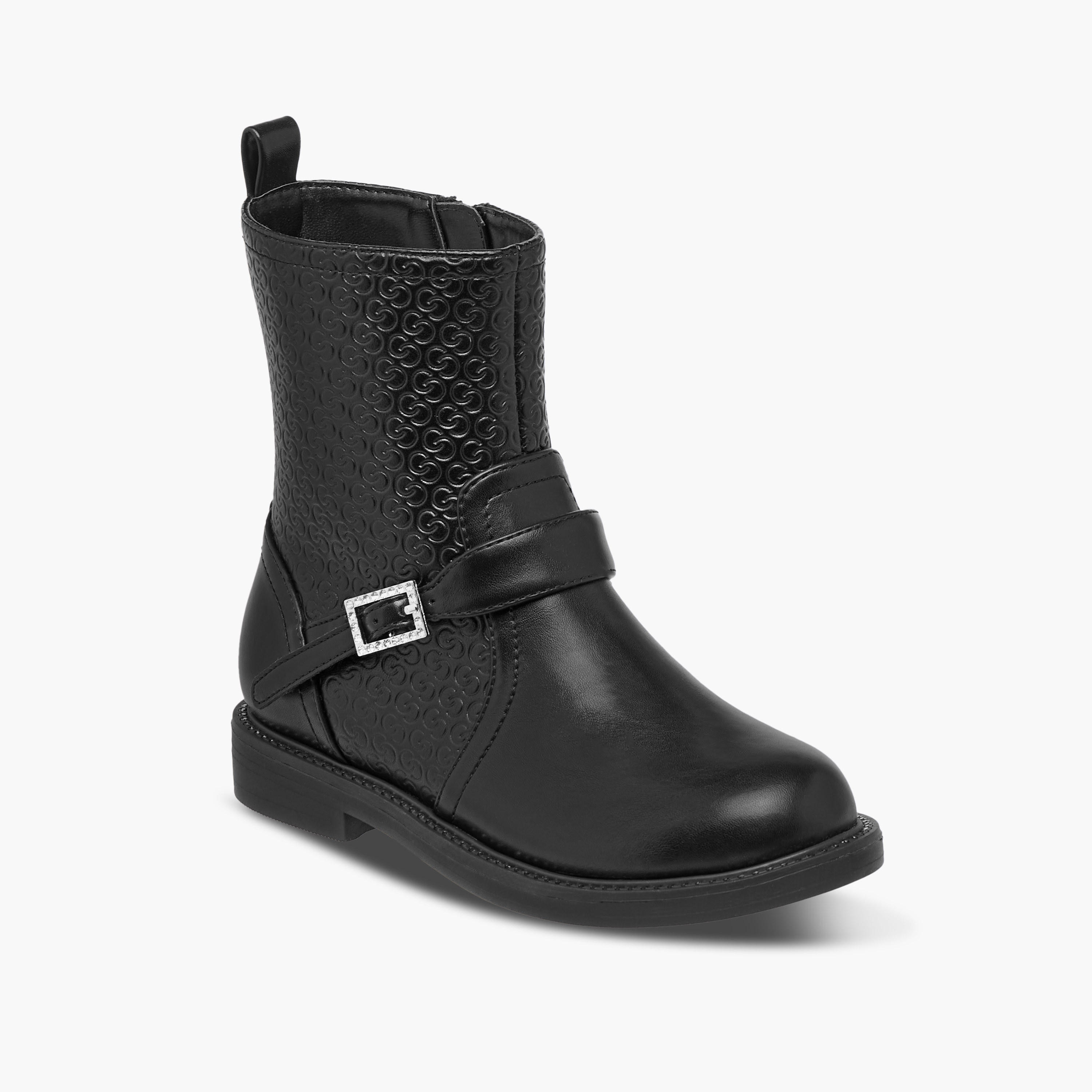 بوت برقبة مرتفعة وسحاب إغلاق ونقوش مونوجرام للبنات من سيليست-girls-shoes-boots-image-2