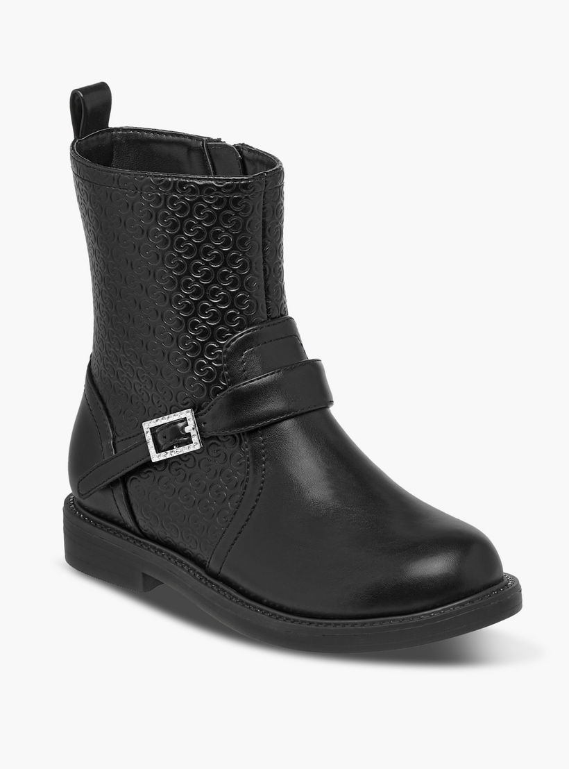 بوت برقبة مرتفعة وسحاب إغلاق ونقوش مونوجرام للبنات من سيليست-girls-shoes-boots-image-2