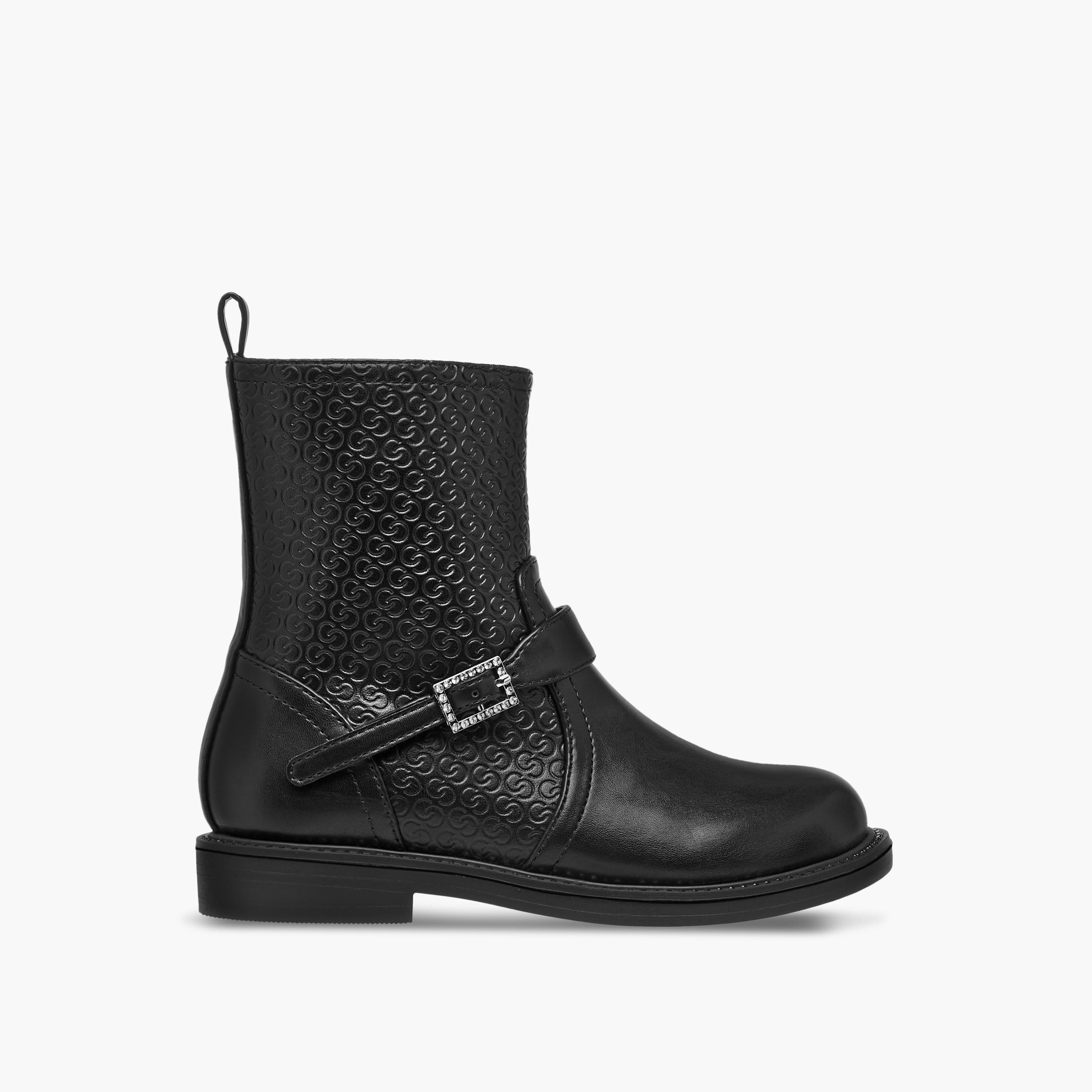 بوت برقبة مرتفعة وسحاب إغلاق ونقوش مونوجرام للبنات من سيليست-girls-shoes-boots-image-3