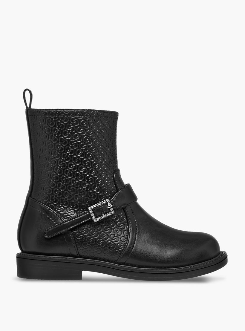 بوت برقبة مرتفعة وسحاب إغلاق ونقوش مونوجرام للبنات من سيليست-girls-shoes-boots-image-3