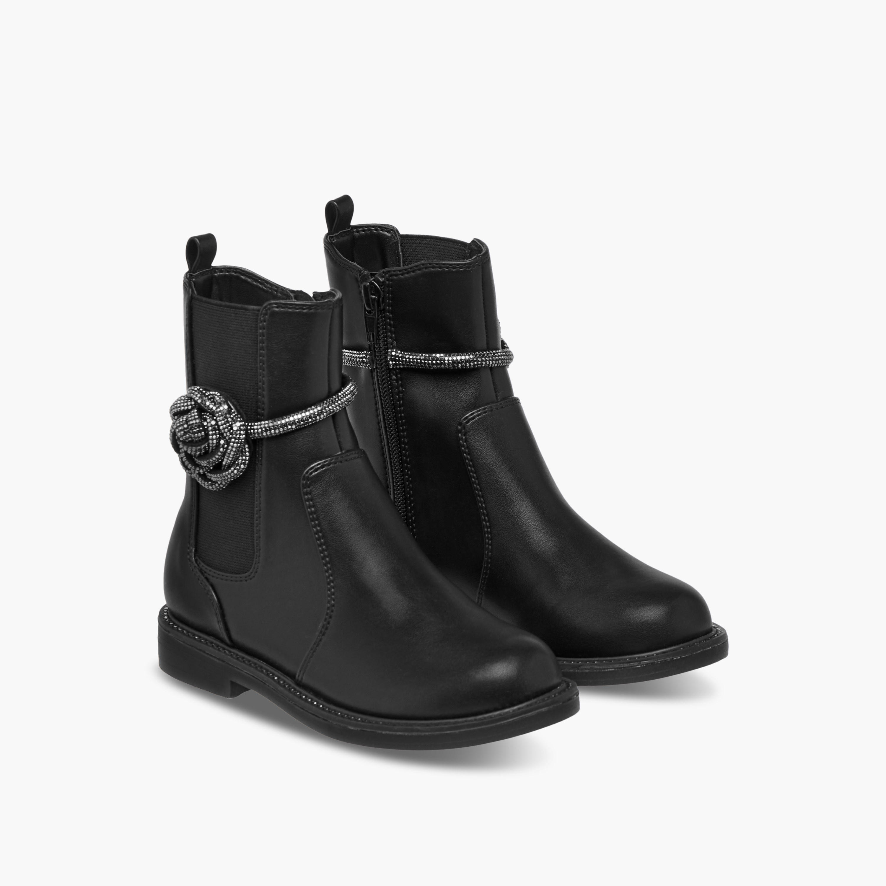 Celeste Girls' Floral Accent High Cut Boots with Zip Closure-girls-shoes-boots-image-1