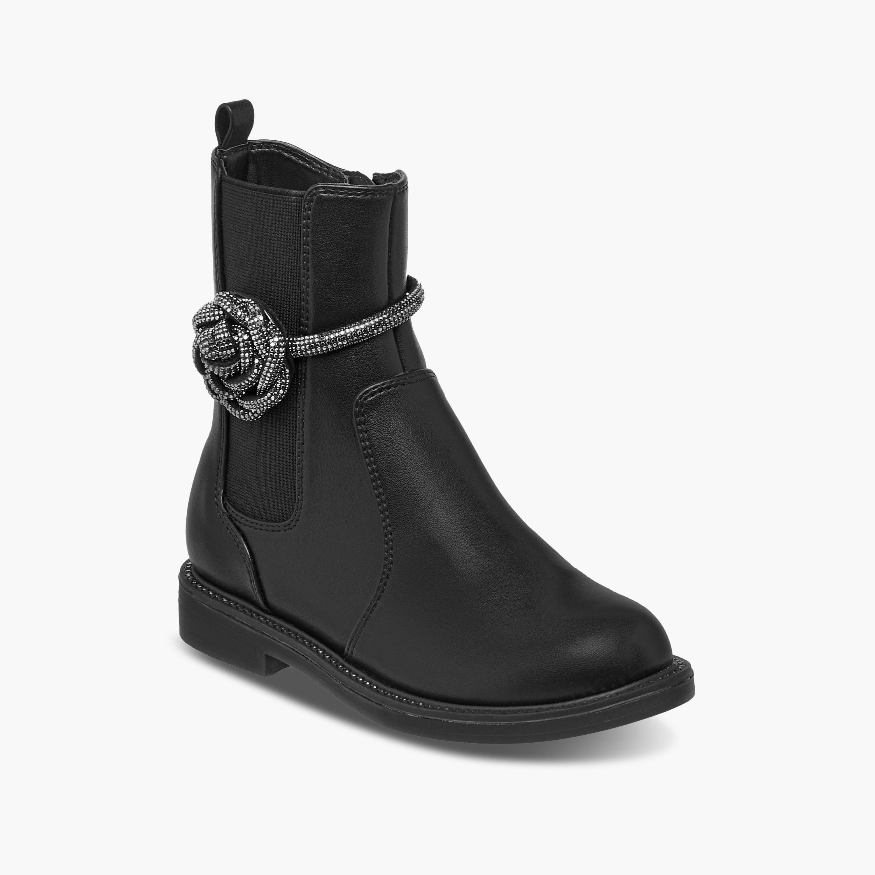 Celeste Girls' Floral Accent High Cut Boots with Zip Closure-girls-shoes-boots-image-2