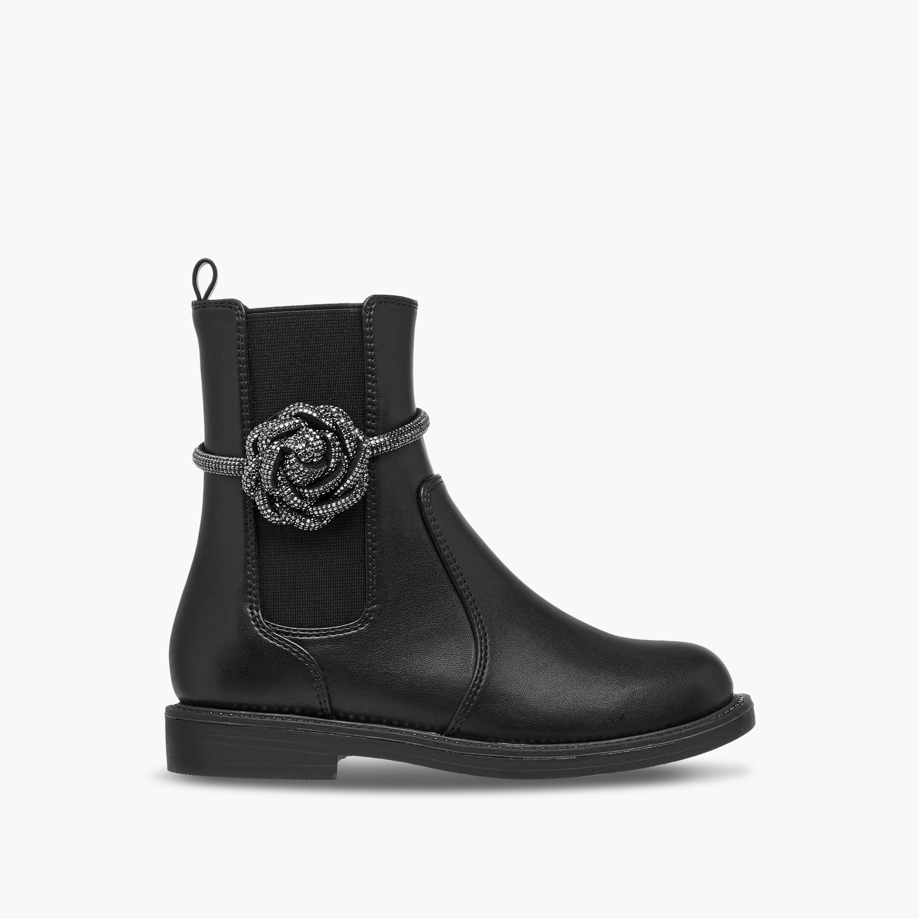 Celeste Girls' Floral Accent High Cut Boots with Zip Closure-girls-shoes-boots-image-3
