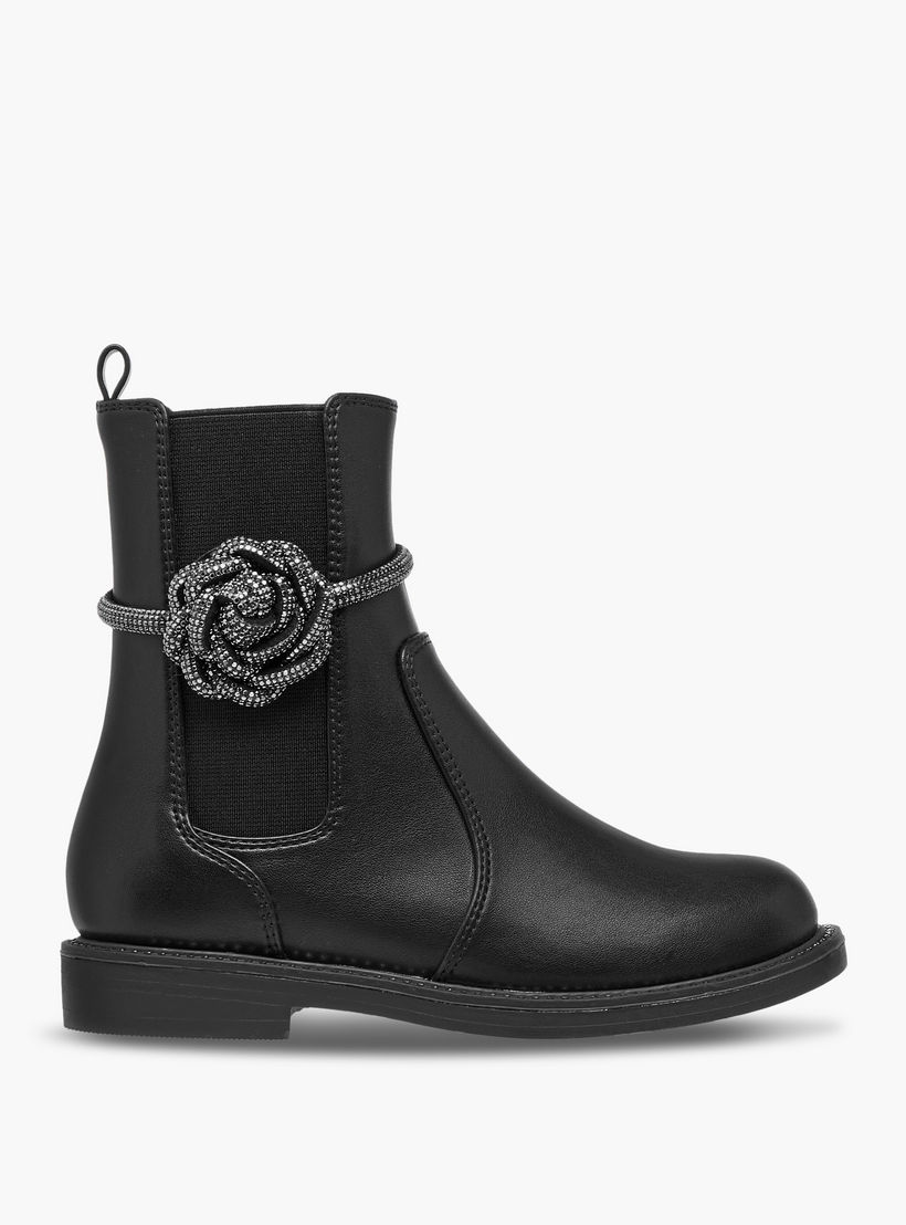 Celeste Girls' Floral Accent High Cut Boots with Zip Closure-girls-shoes-boots-image-3
