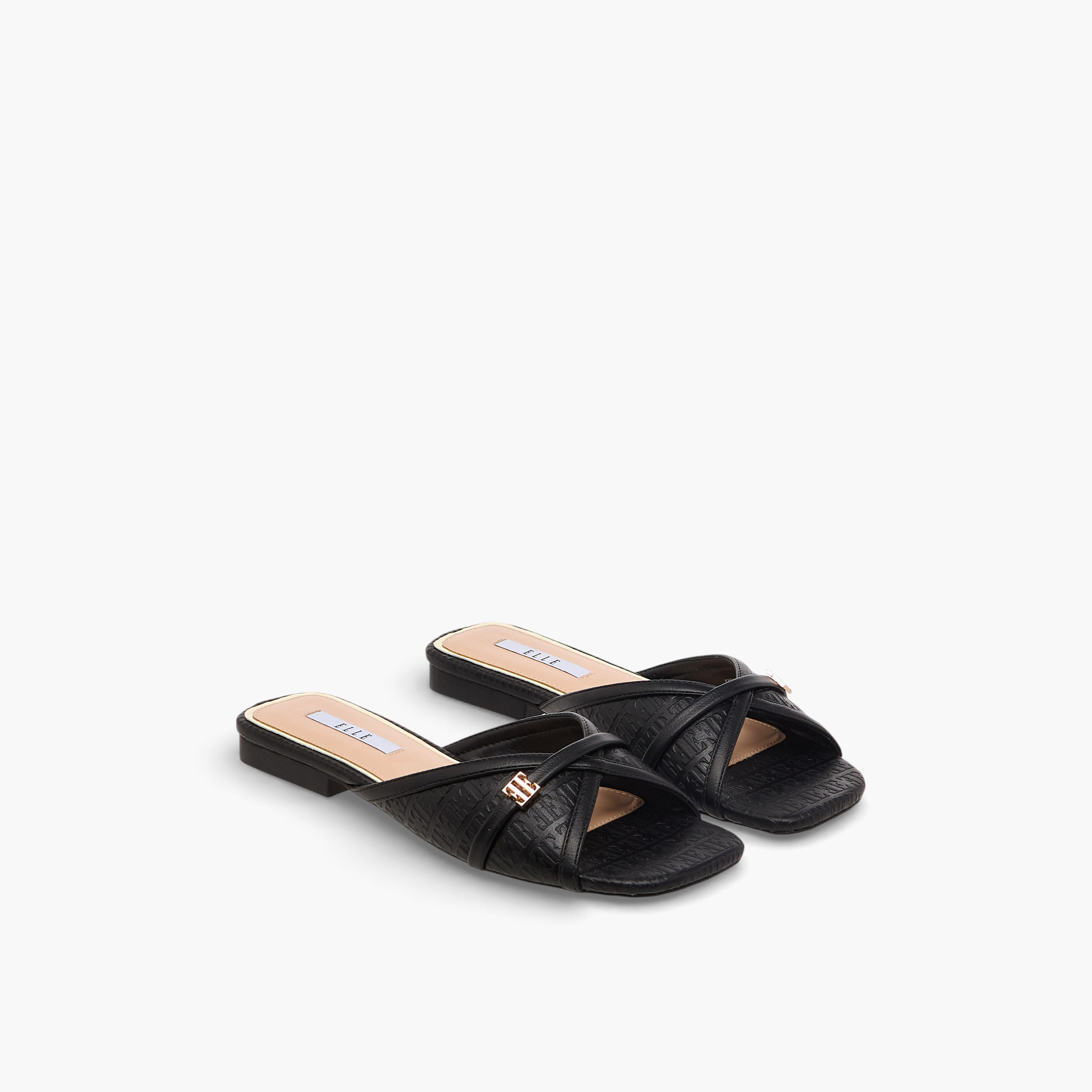 Elle Women Monogram Debossed Slide Sandals-women-shoes-flats-sandals-image-1