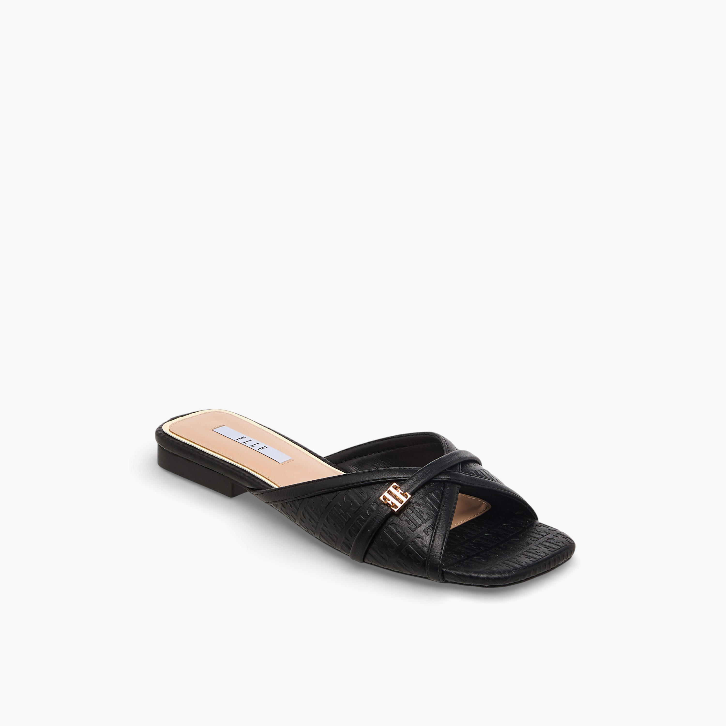 Elle Women Monogram Debossed Slide Sandals-women-shoes-flats-sandals-image-2