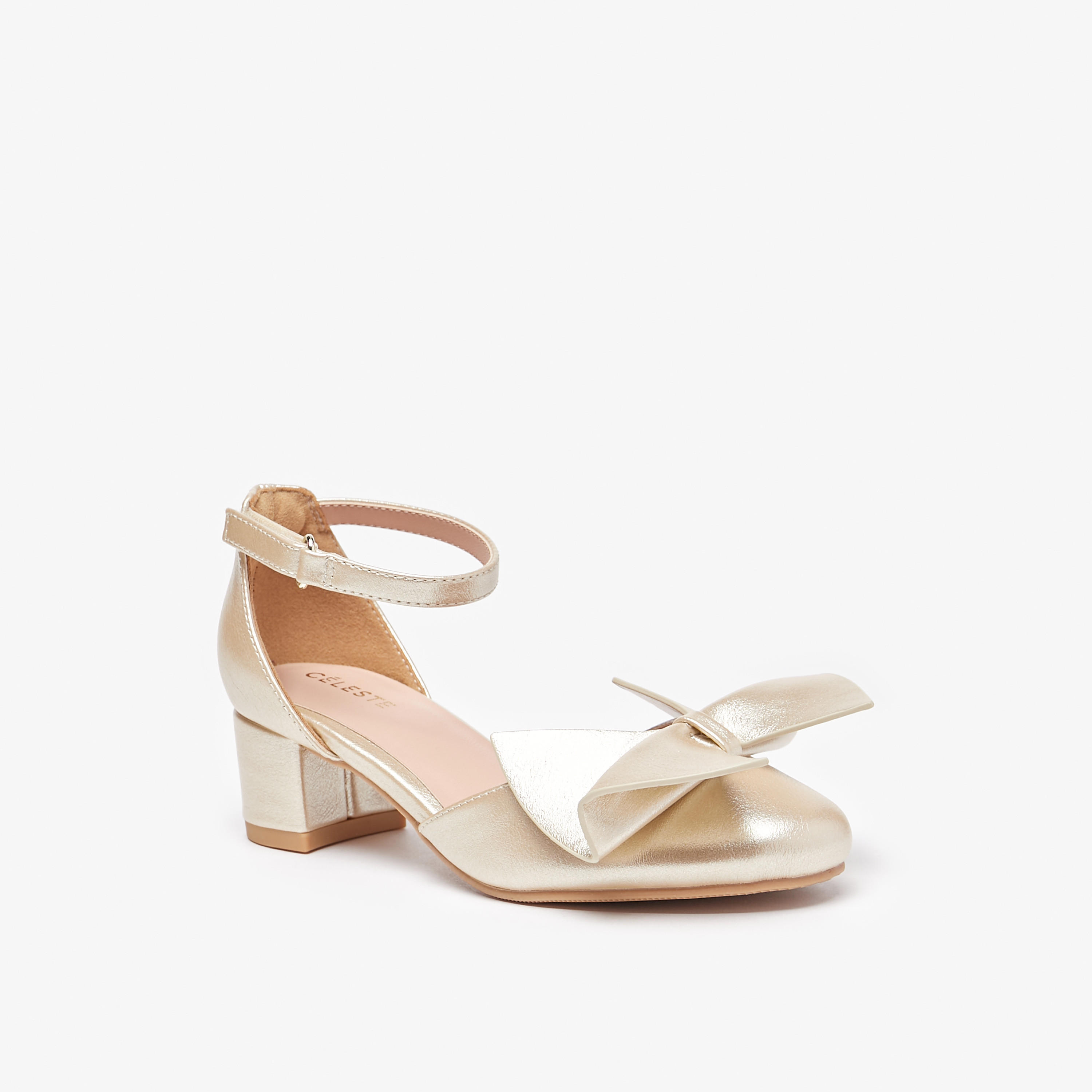 حذاء باليرينا بحزام حول الكاحل وكعب سميك وفيونكة من سيليست-girls-shoes-sandals-image-1
