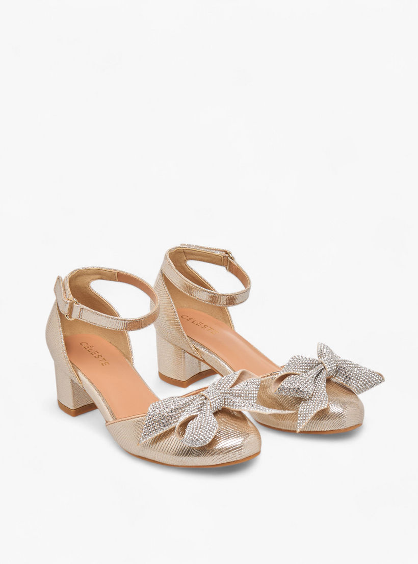 Celeste Girls' Bow Applique Block Heel Shoes with Hook and Loop Closure-girls-shoes-sandals-image-1