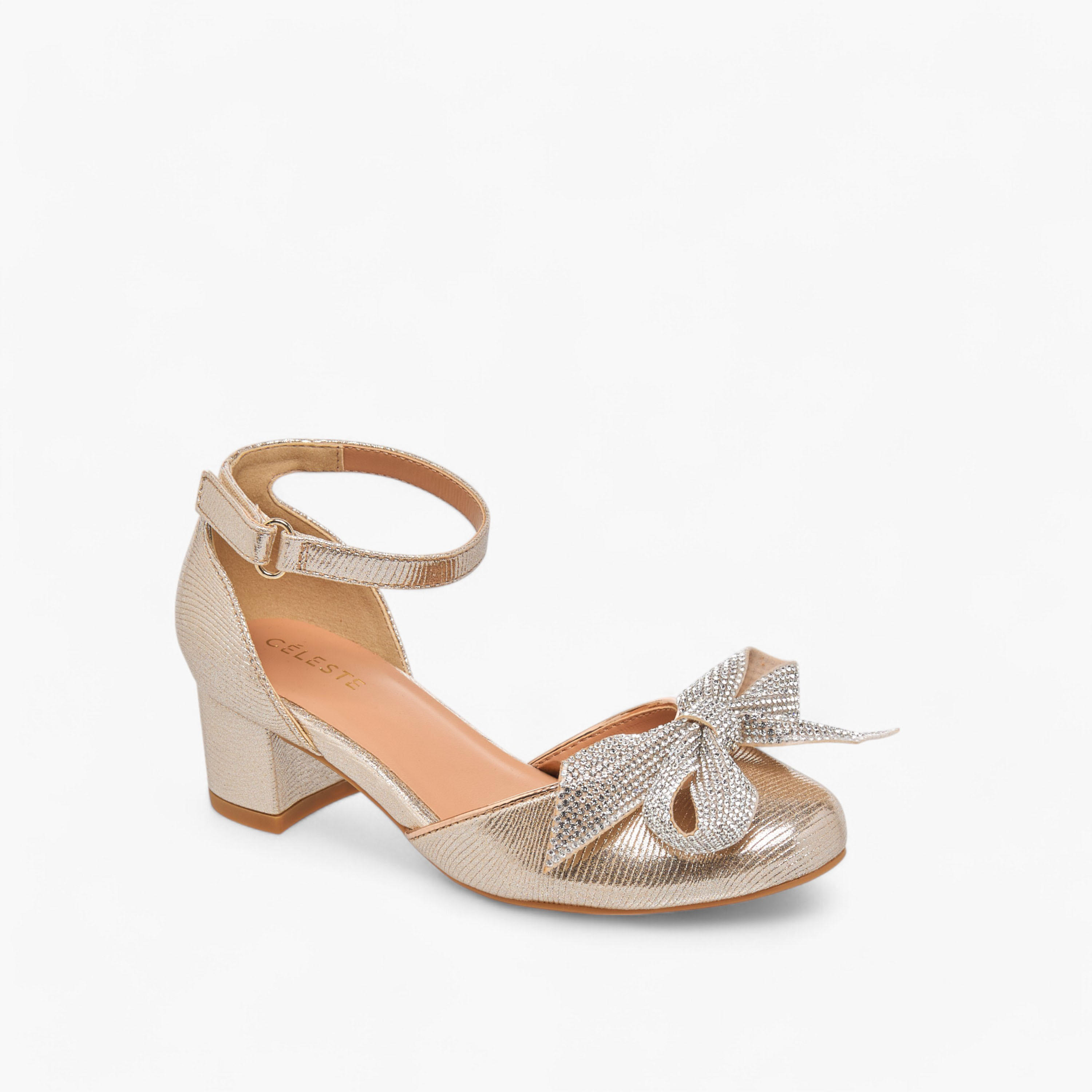 Celeste Girls' Bow Applique Block Heel Shoes with Hook and Loop Closure-girls-shoes-sandals-image-2