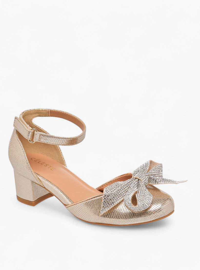 Celeste Girls' Bow Applique Block Heel Shoes with Hook and Loop Closure-girls-shoes-sandals-image-2