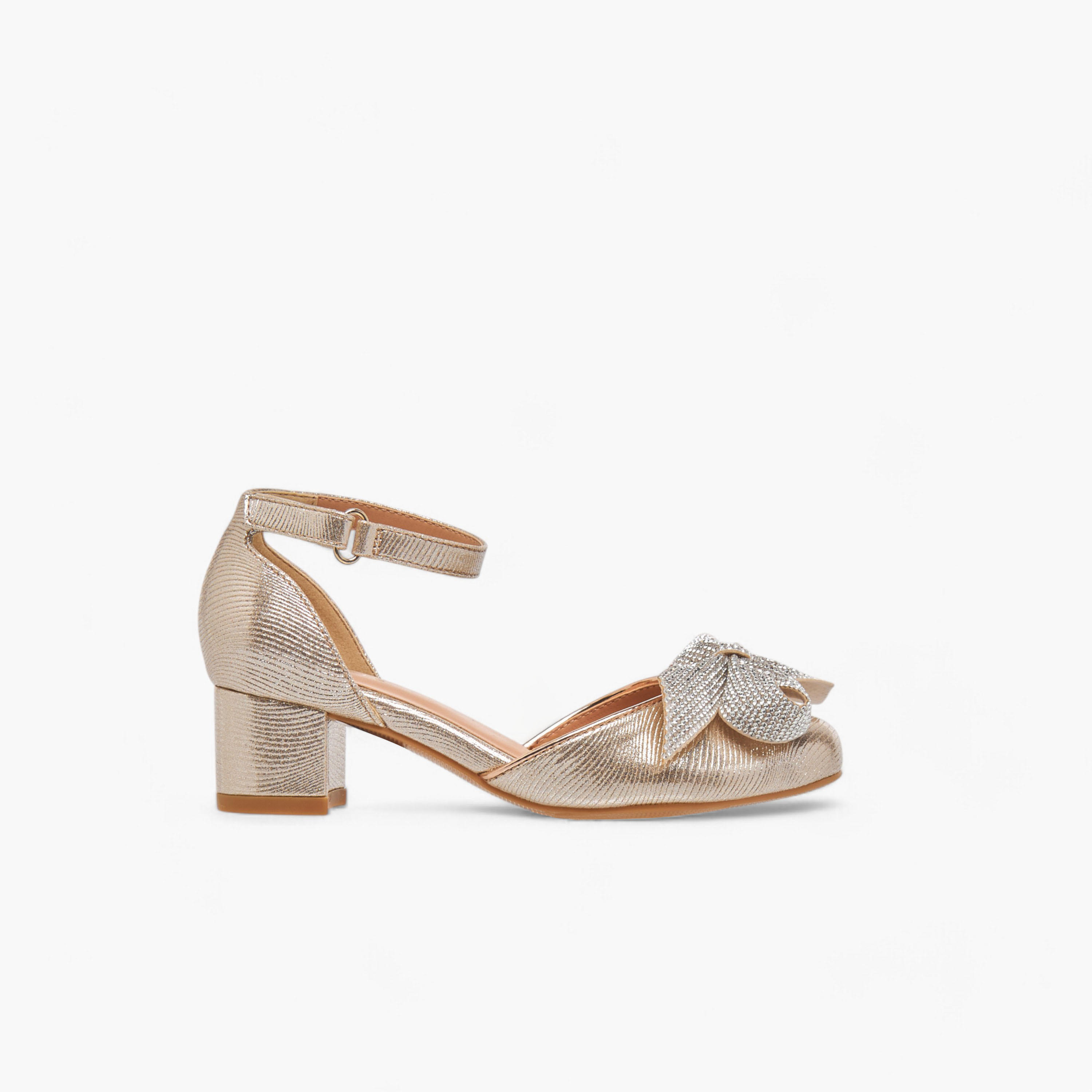 Celeste Girls' Bow Applique Block Heel Shoes with Hook and Loop Closure-girls-shoes-sandals-image-3