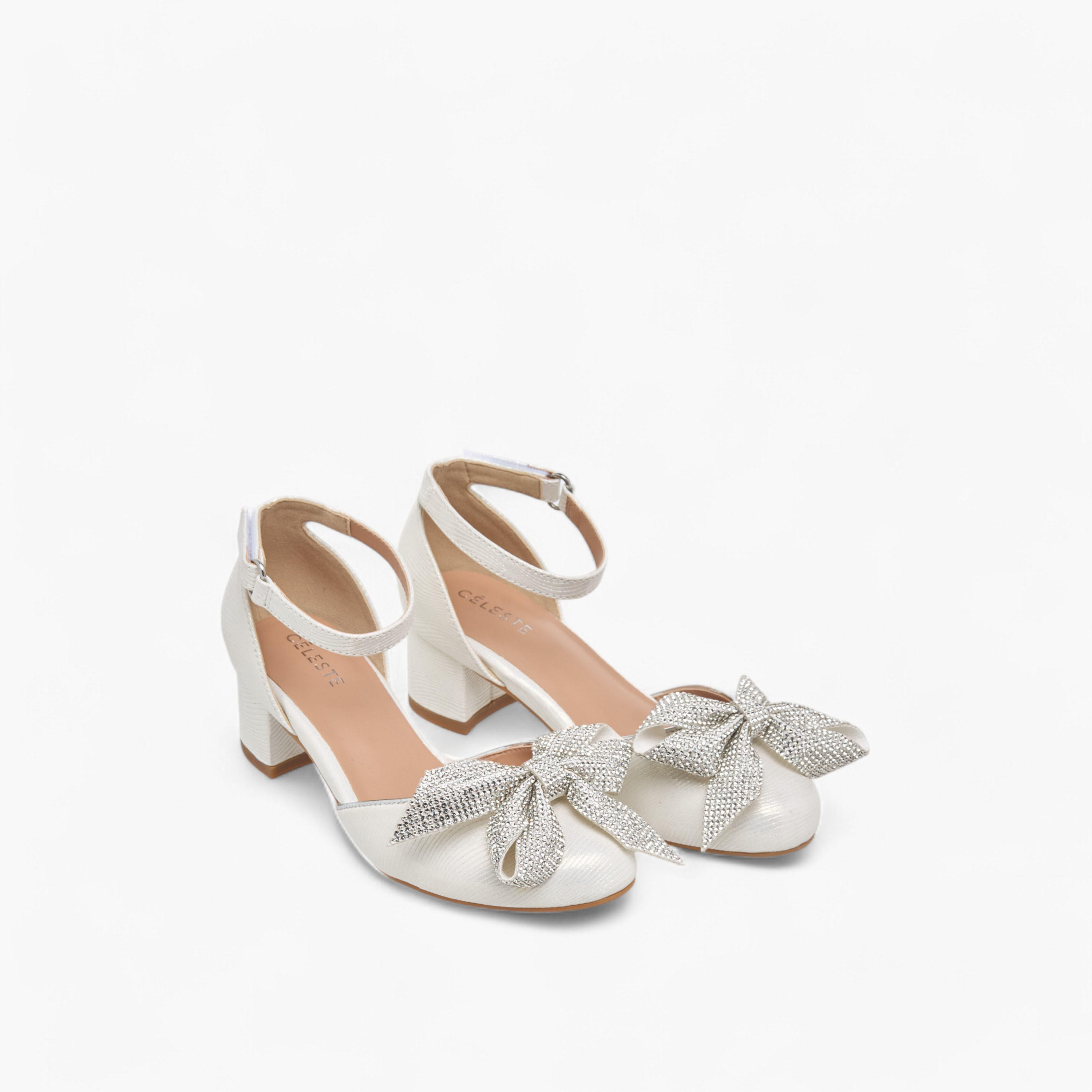 Celeste Girls' Bow Applique Block Heel Shoes with Hook and Loop Closure-girls-shoes-sandals-image-1