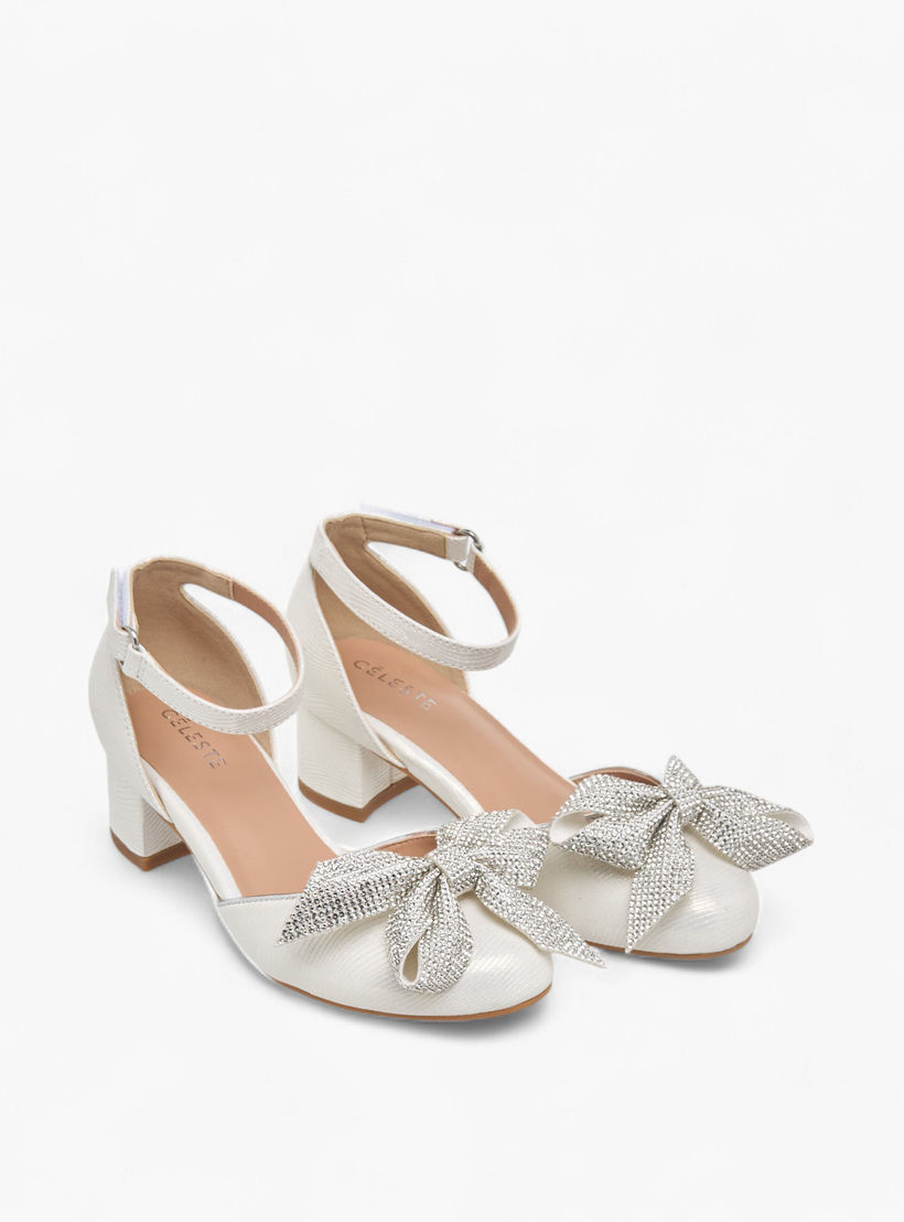 Celeste Girls' Bow Applique Block Heel Shoes with Hook and Loop Closure-girls-shoes-sandals-image-1