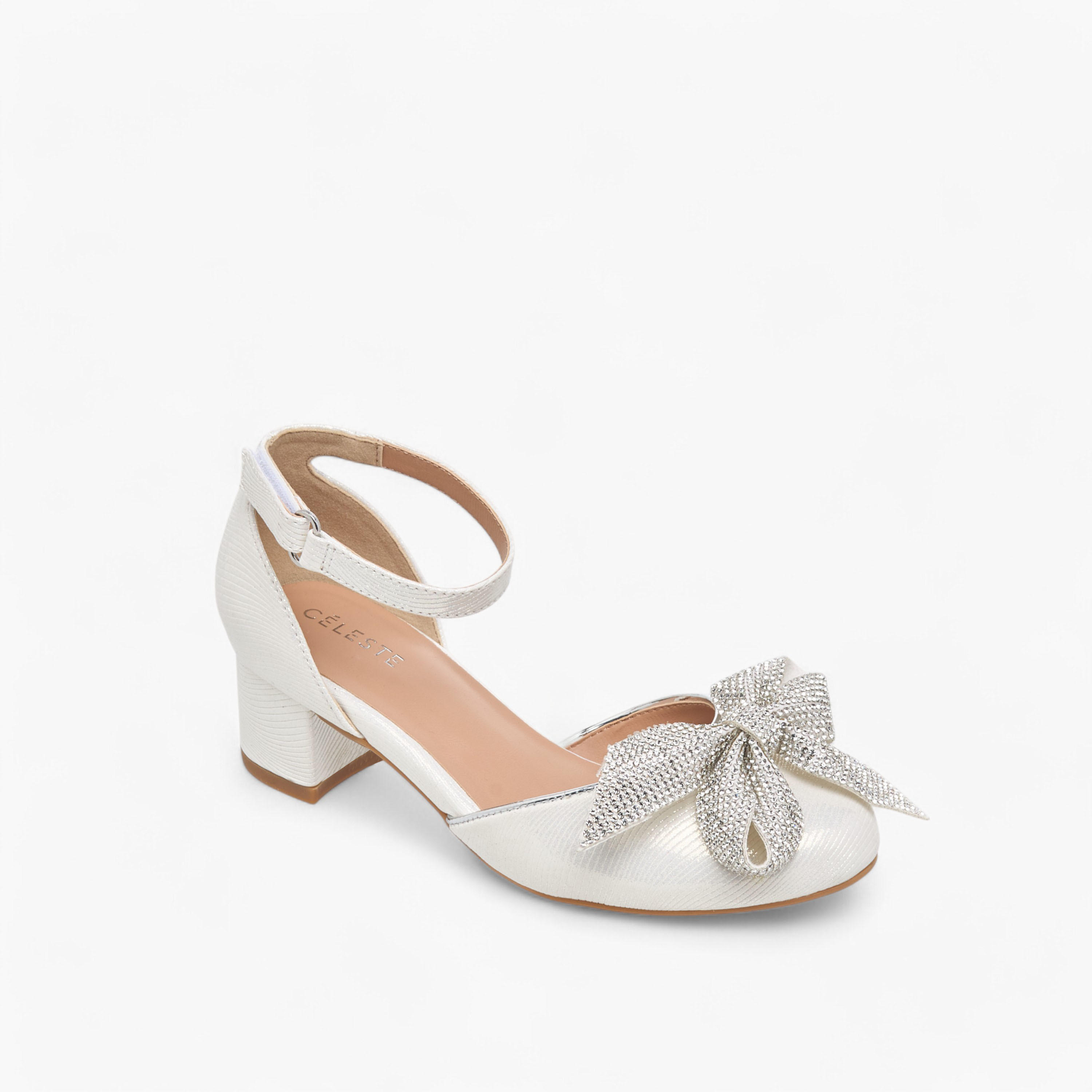 Celeste Girls' Bow Applique Block Heel Shoes with Hook and Loop Closure-girls-shoes-sandals-image-2